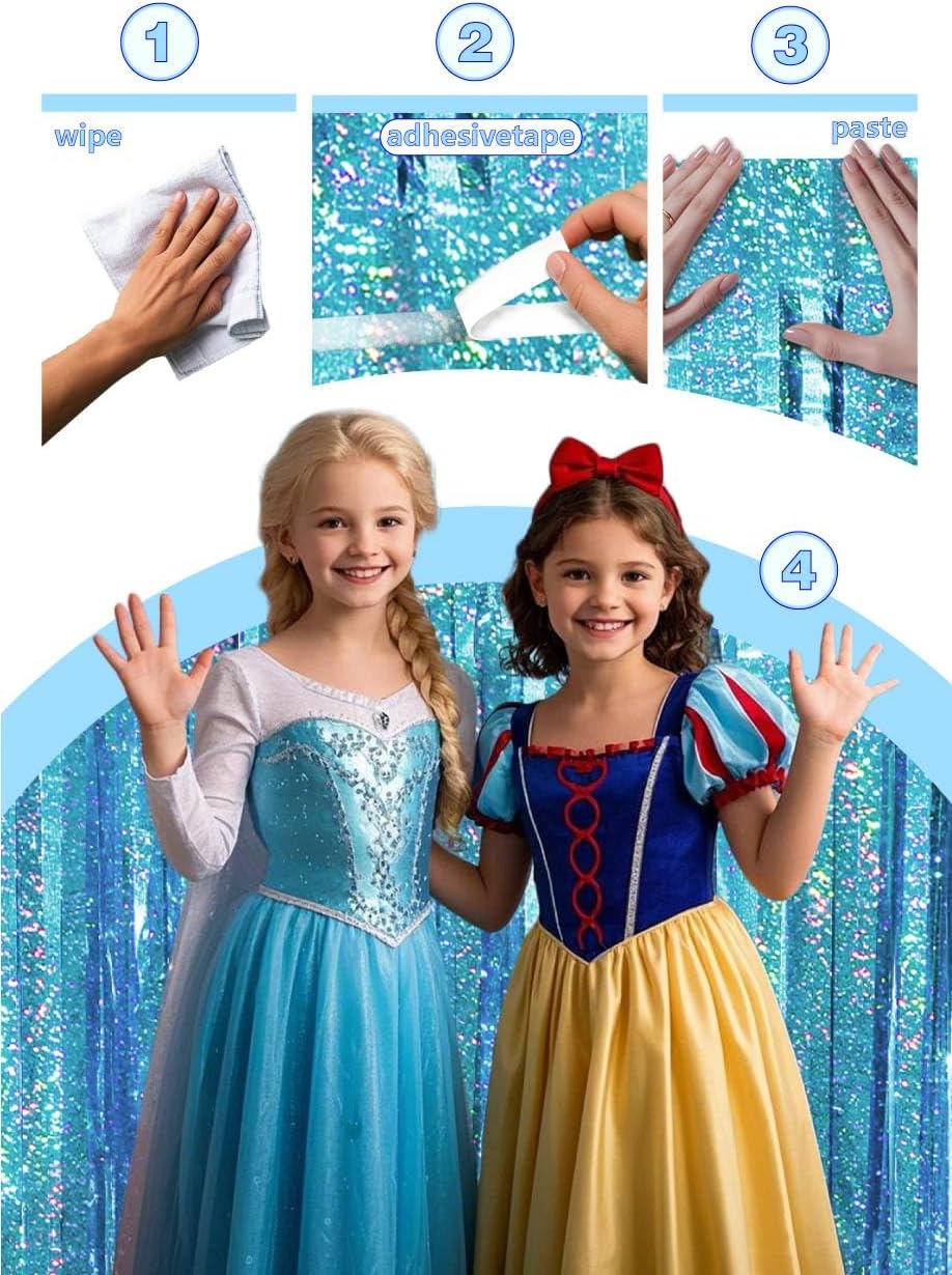 Blue Birthday Decorations Curtain Streamers with Tinsel