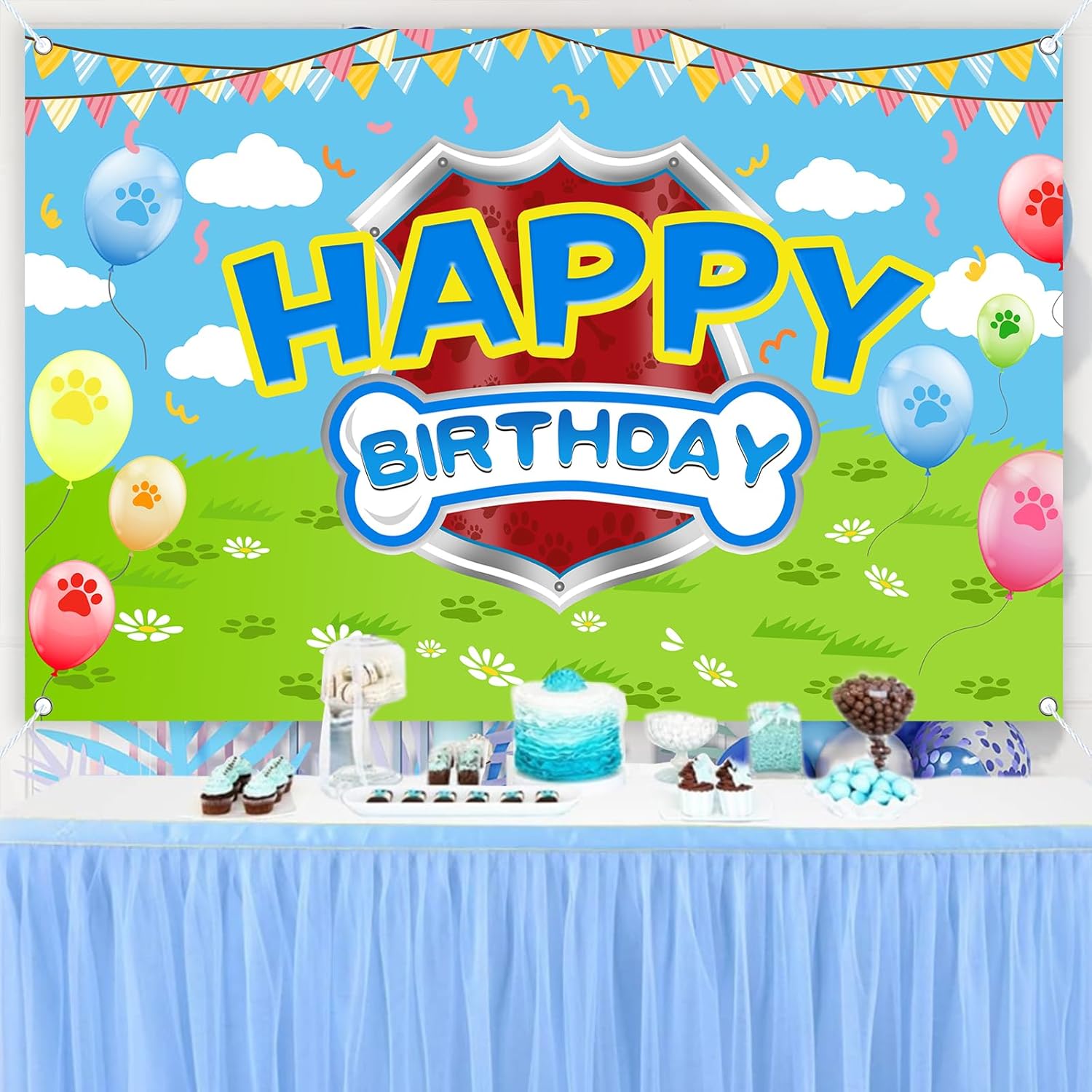 5x3ft Cartoon Dog Paw Birthday Backdrop Photo Studio Banner
