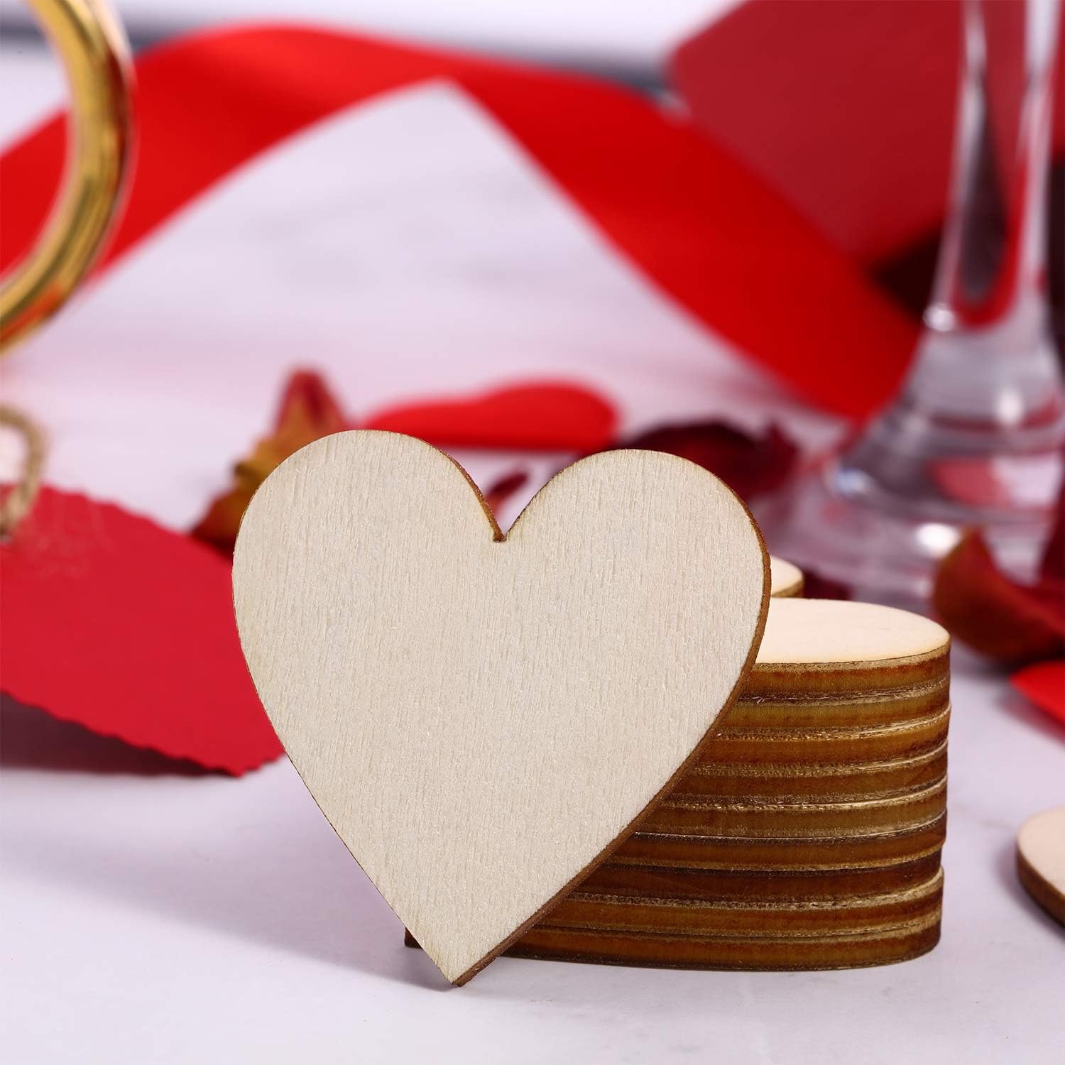 Tatuo 200 Pcs Blank Wooden Hearts for DIY Crafts