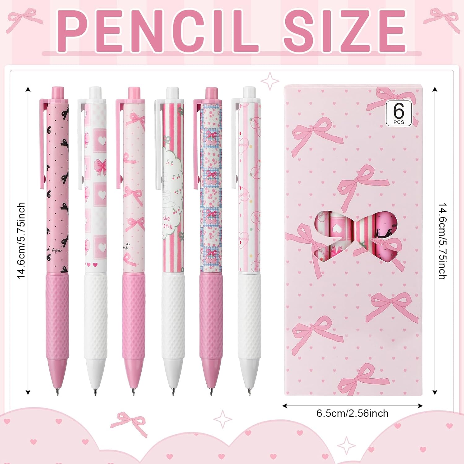 12 Pcs Coquette Bow Pens Pink Girly Set