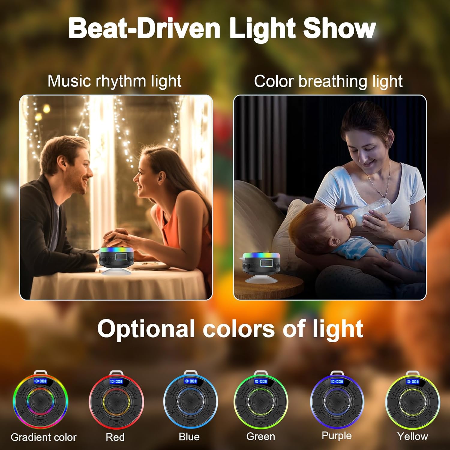 Bluetooth Shower Speaker with IP7 Waterproof and LED Lights