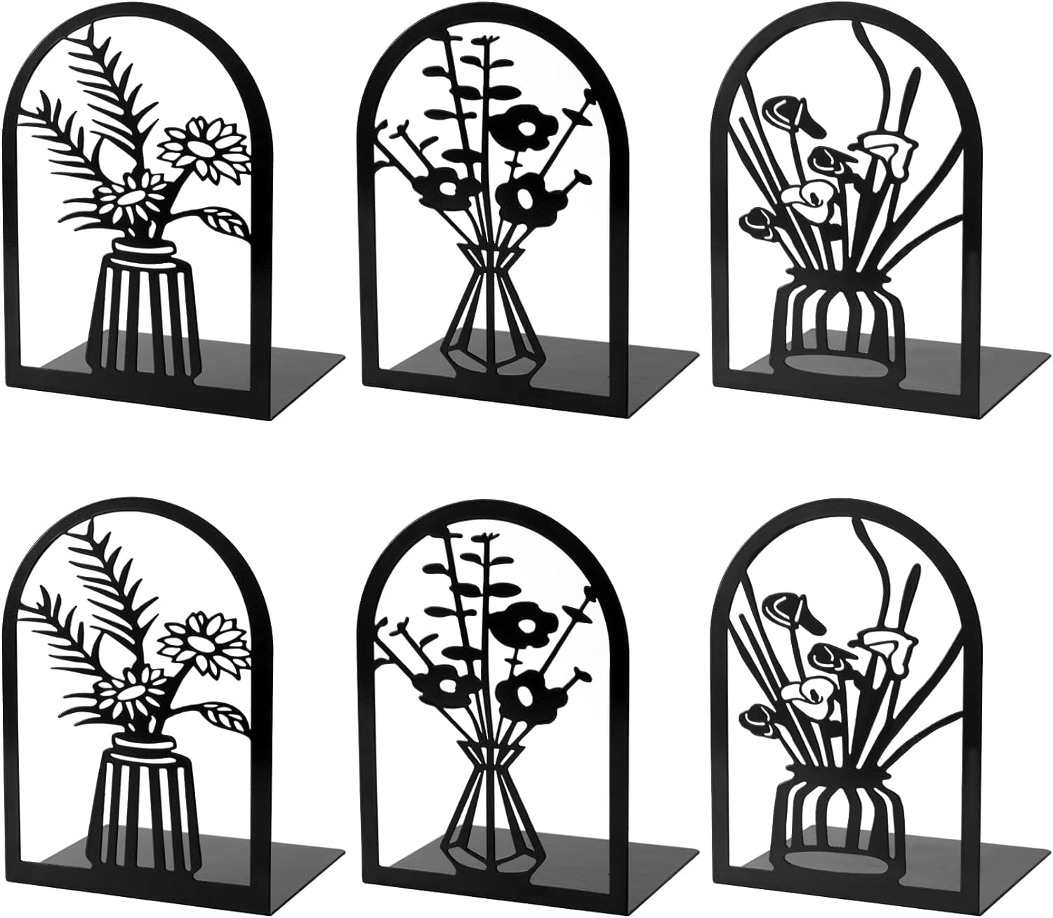 3 Pairs Metal Book Ends for Home Office Decor