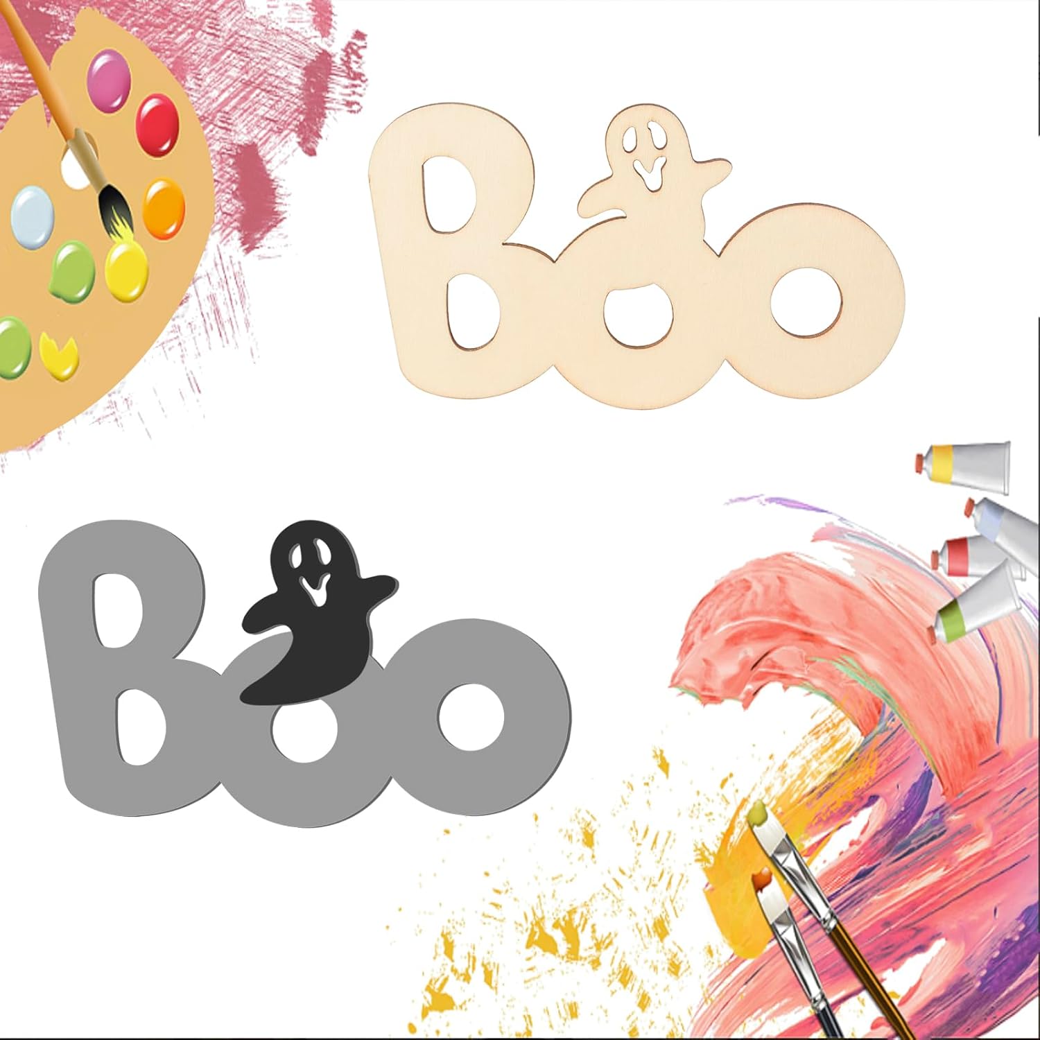 Halloween Wood Boo Ghost DIY Unfinished Ornament Set 20Pcs