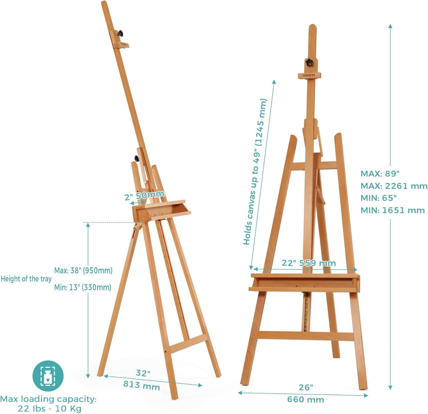 VISWIN Inclinable A-Frame Easel for Painting and Display