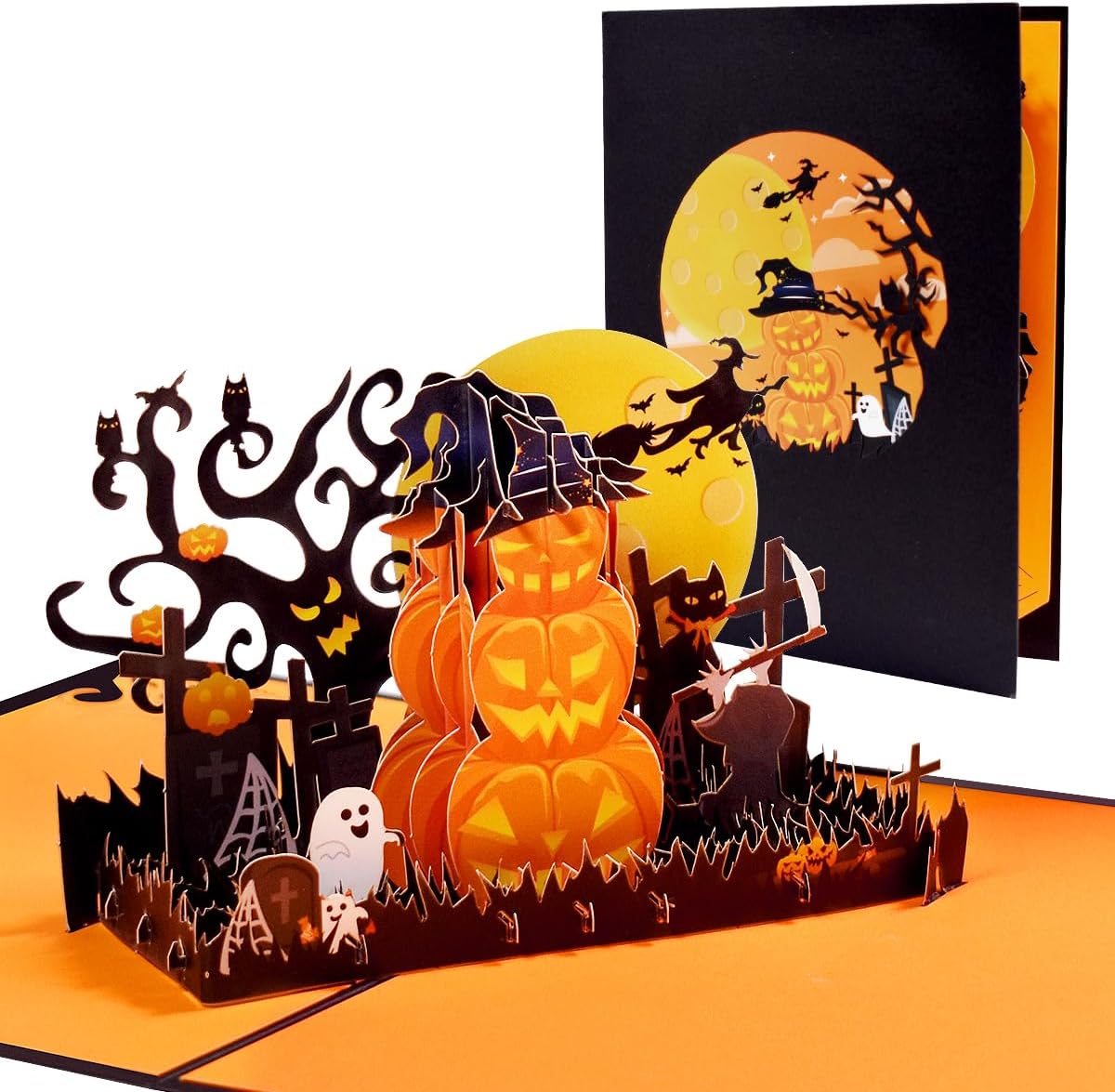 Spook Pumpkin Halloween Pop Up Greeting Cards with Envelope
