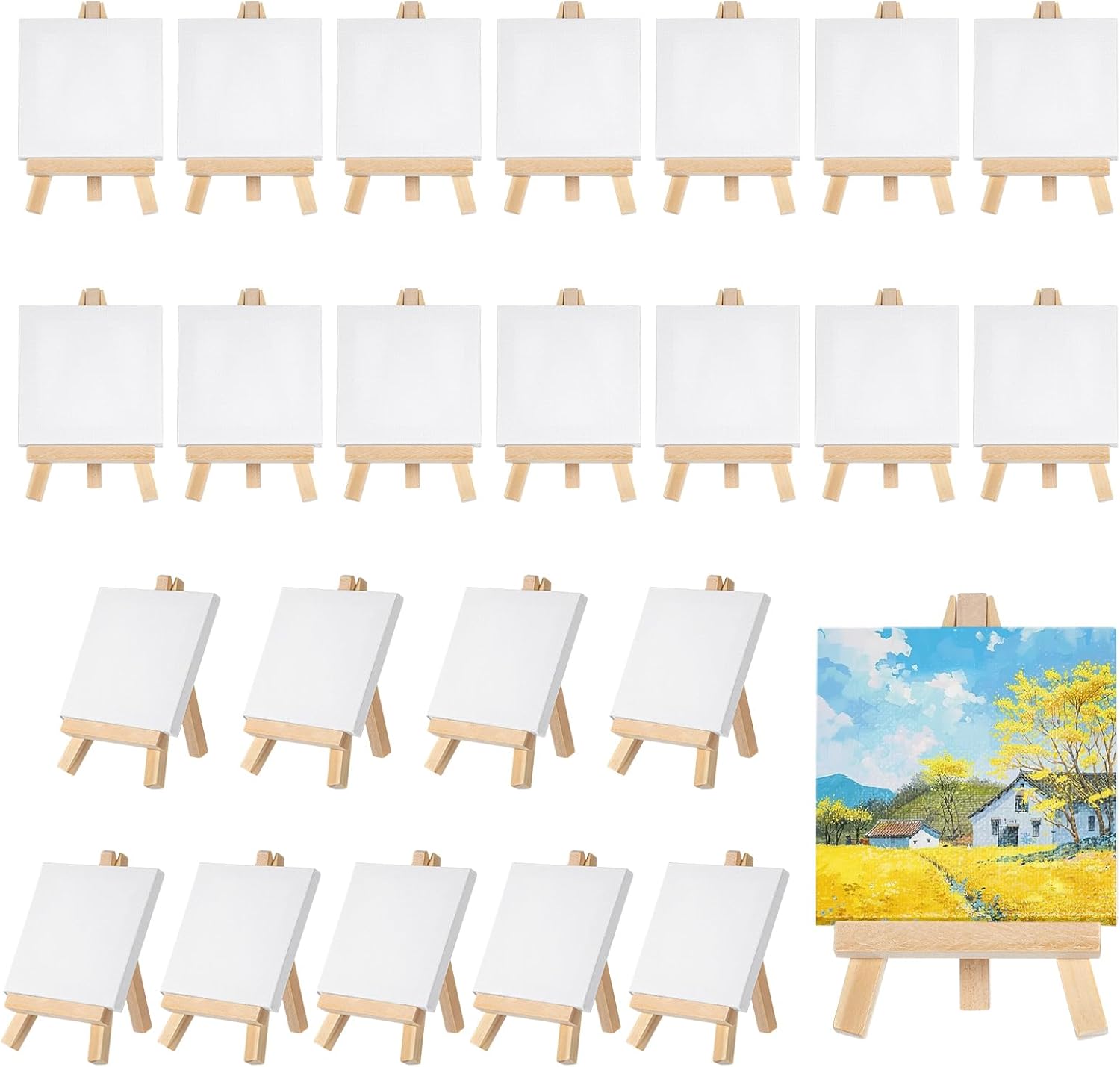 24 Pack Mini Canvases 3x3 Inch with Easel Set for Art