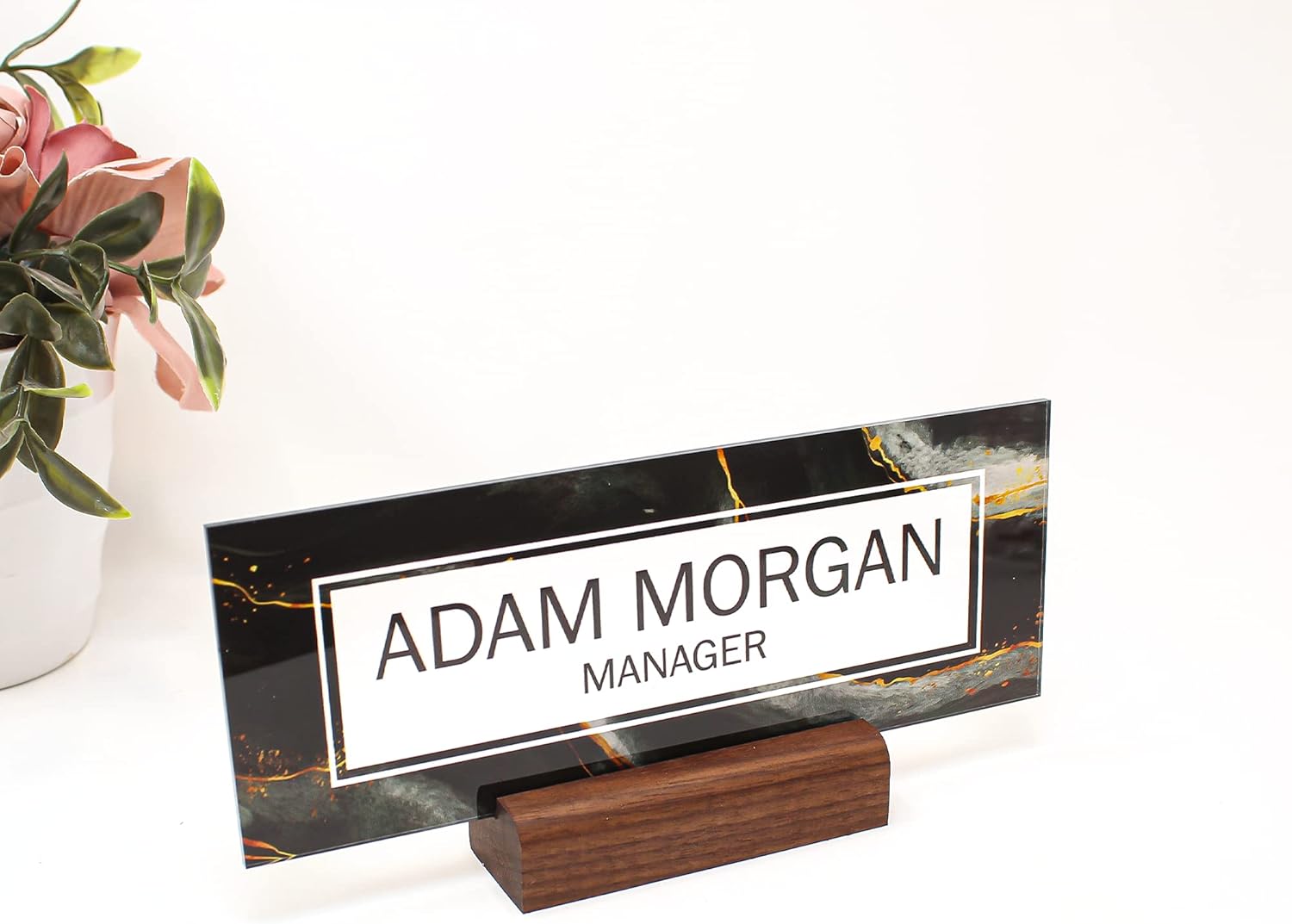 ARTSWAVE Personalized Black Marble Engraved Plaque Door