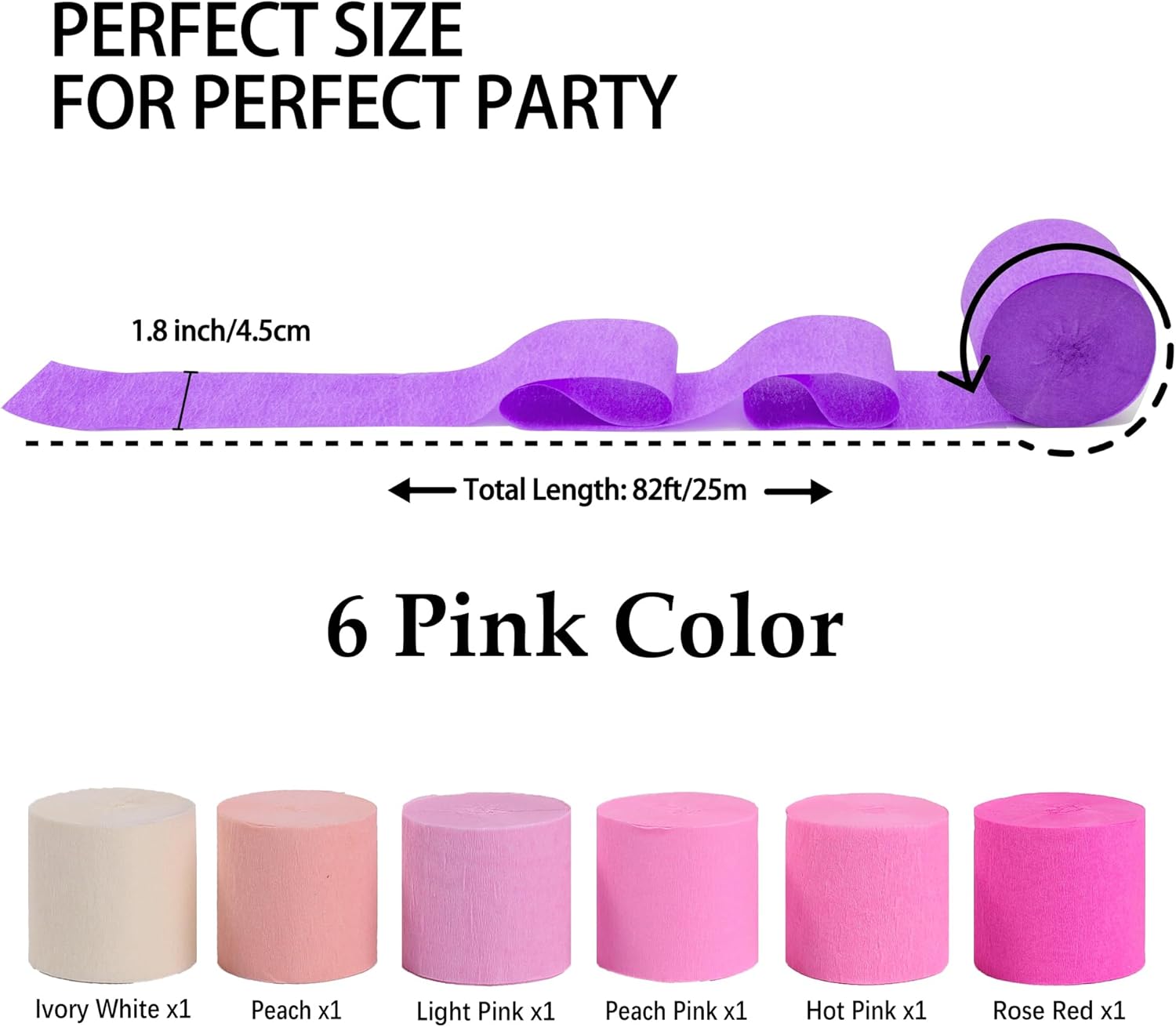 Crepe Paper Streamers 6 Rolls 492ft Pink Party Decor