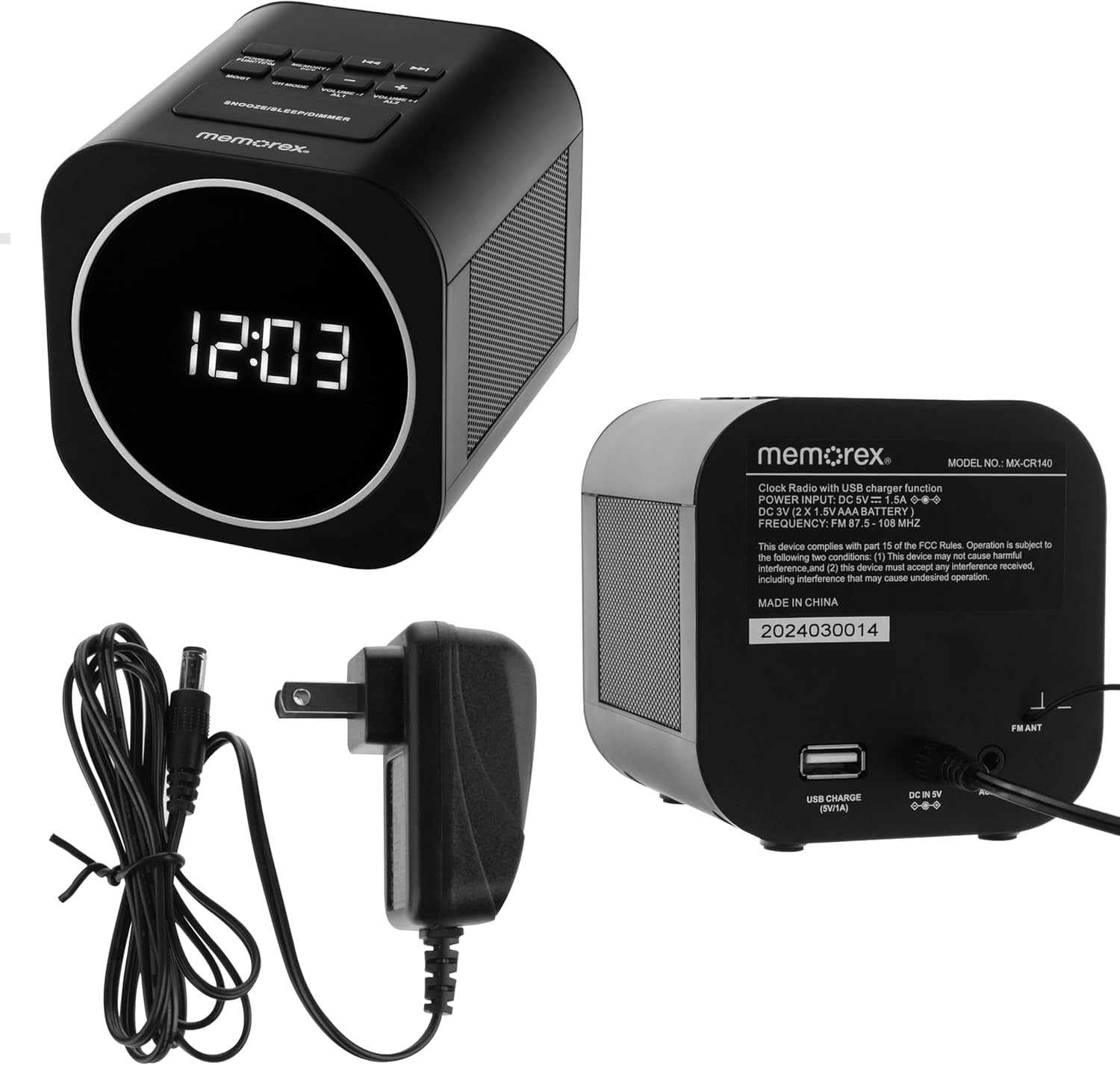 Memorex MX-CR140 Dual Alarm Clock Radio with USB Charging