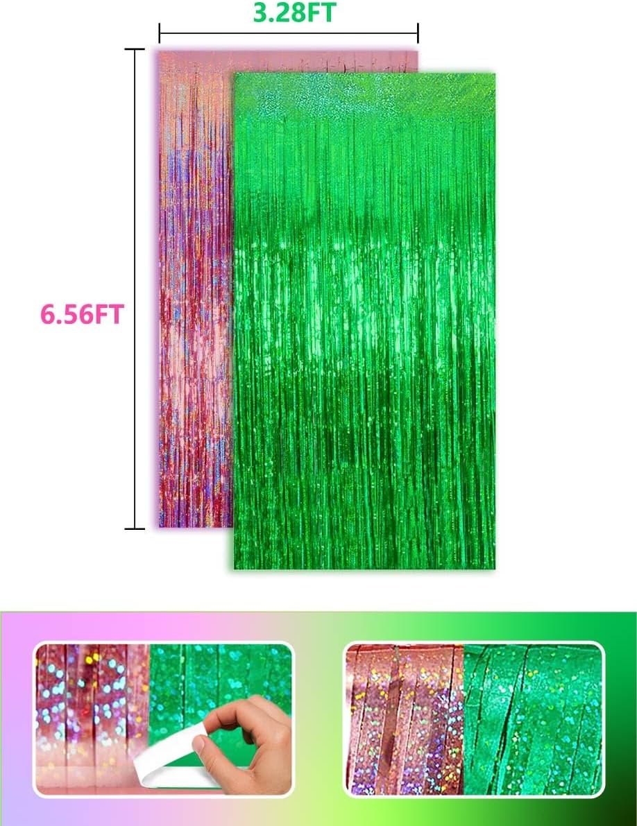Ofisany Pink Green Streamers Photo Backdrop Kit