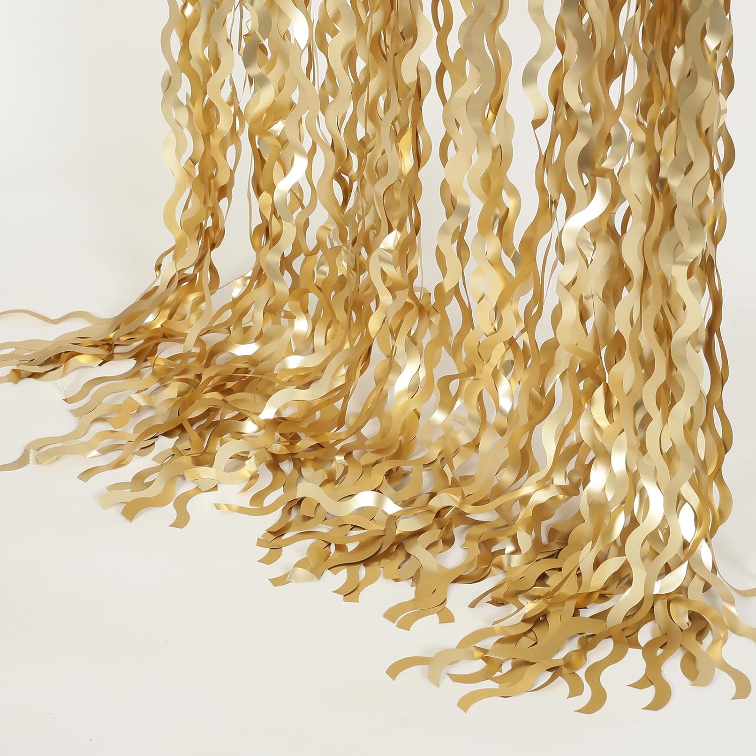 4 Pack Wavy Champagne Gold Metallic Tinsel Curtain Backdrop for Parties