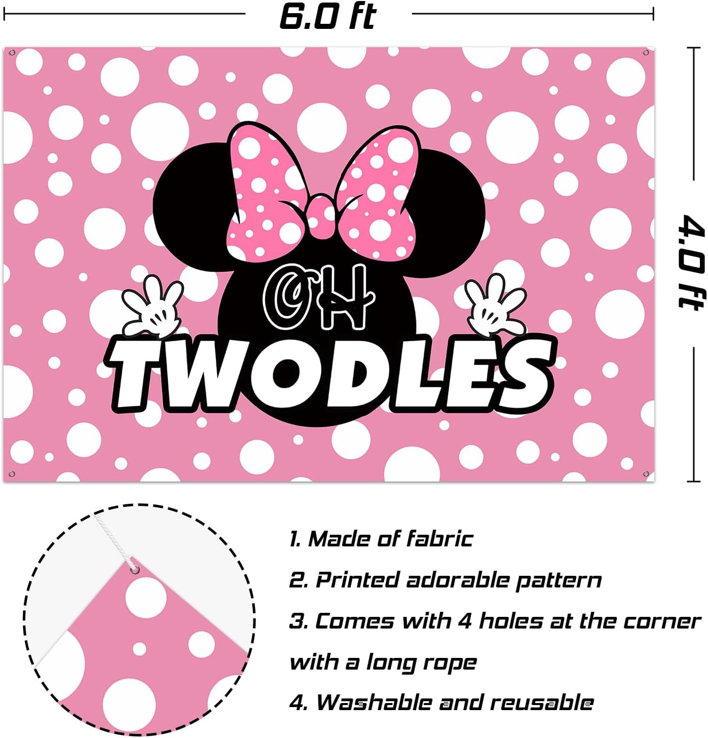 Oh Twodles Pink Cartoon Birthday Backdrop Banner