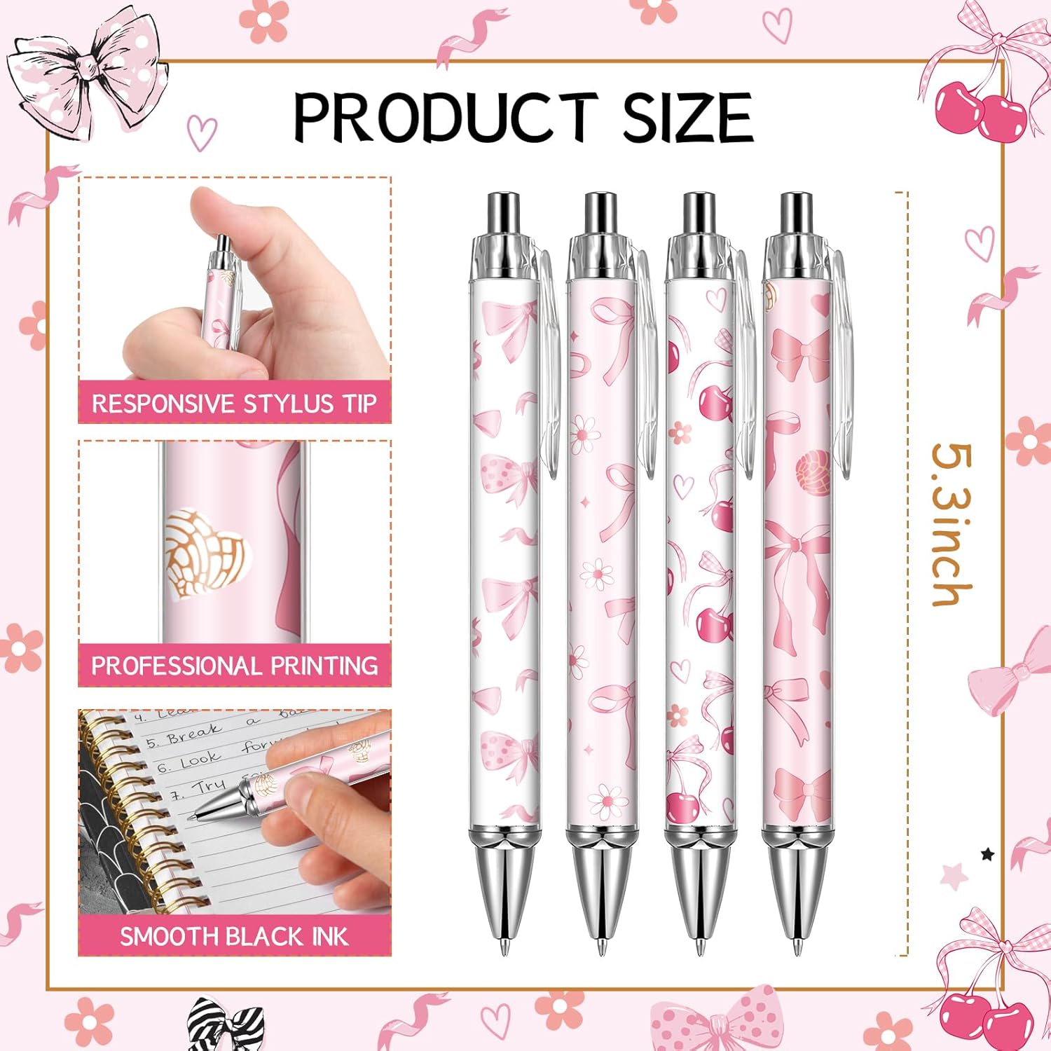 Pink Ballpoint Pens Favors - 24 Pcs Retractable Cute Bow Tie Design Pens