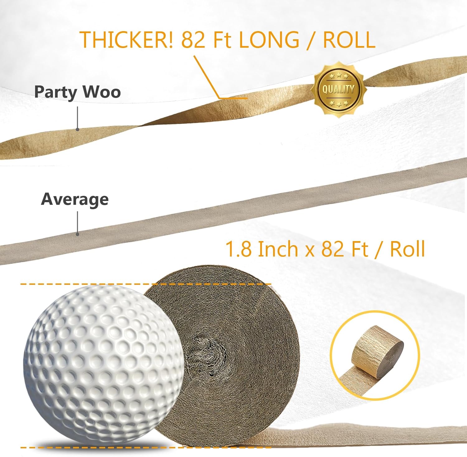 PartyWoo Crepe Paper Streamers 6 Rolls Black Gold