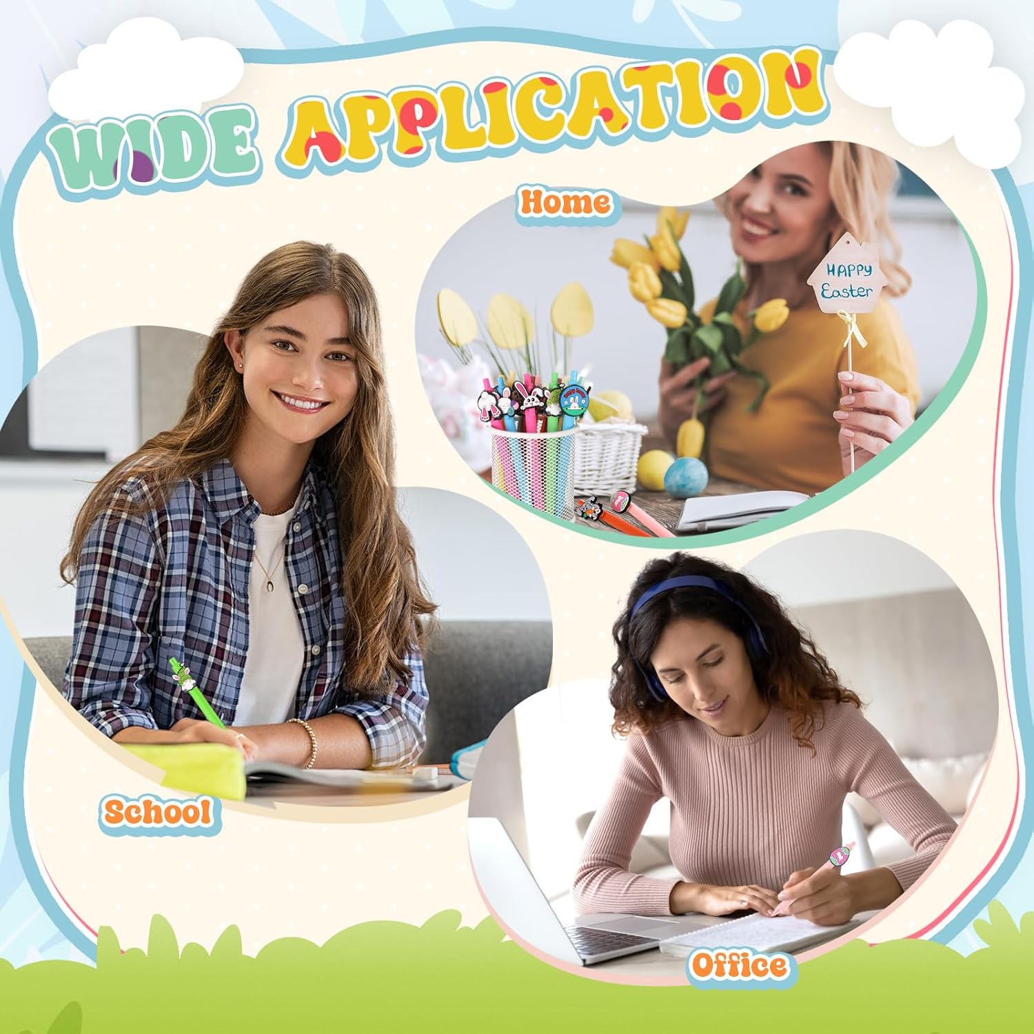 24 Pcs Cute Easter Themed Pens for Kids and Office Use