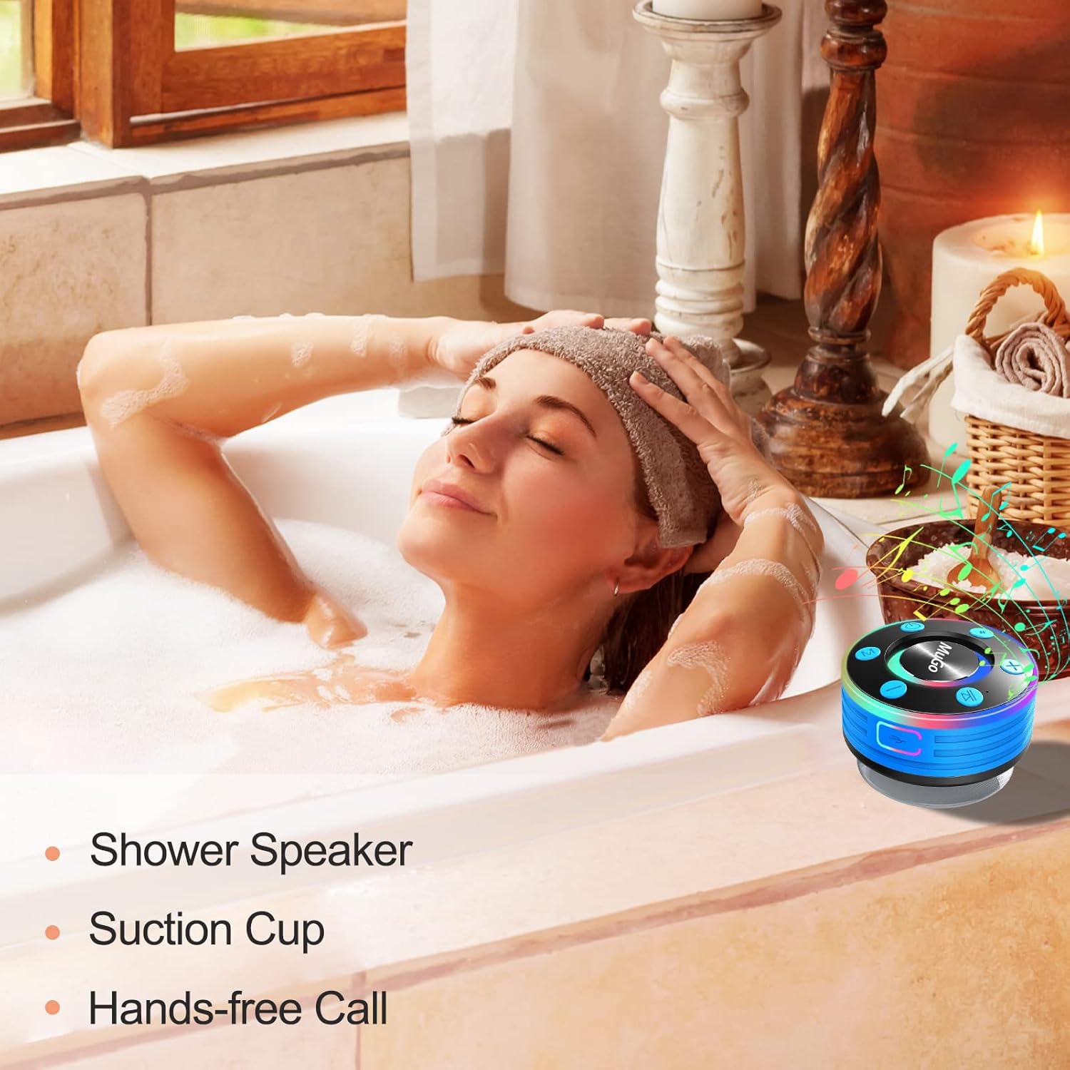 MuGo Bluetooth Shower Speaker with IPX7 Waterproof and Suction Cup