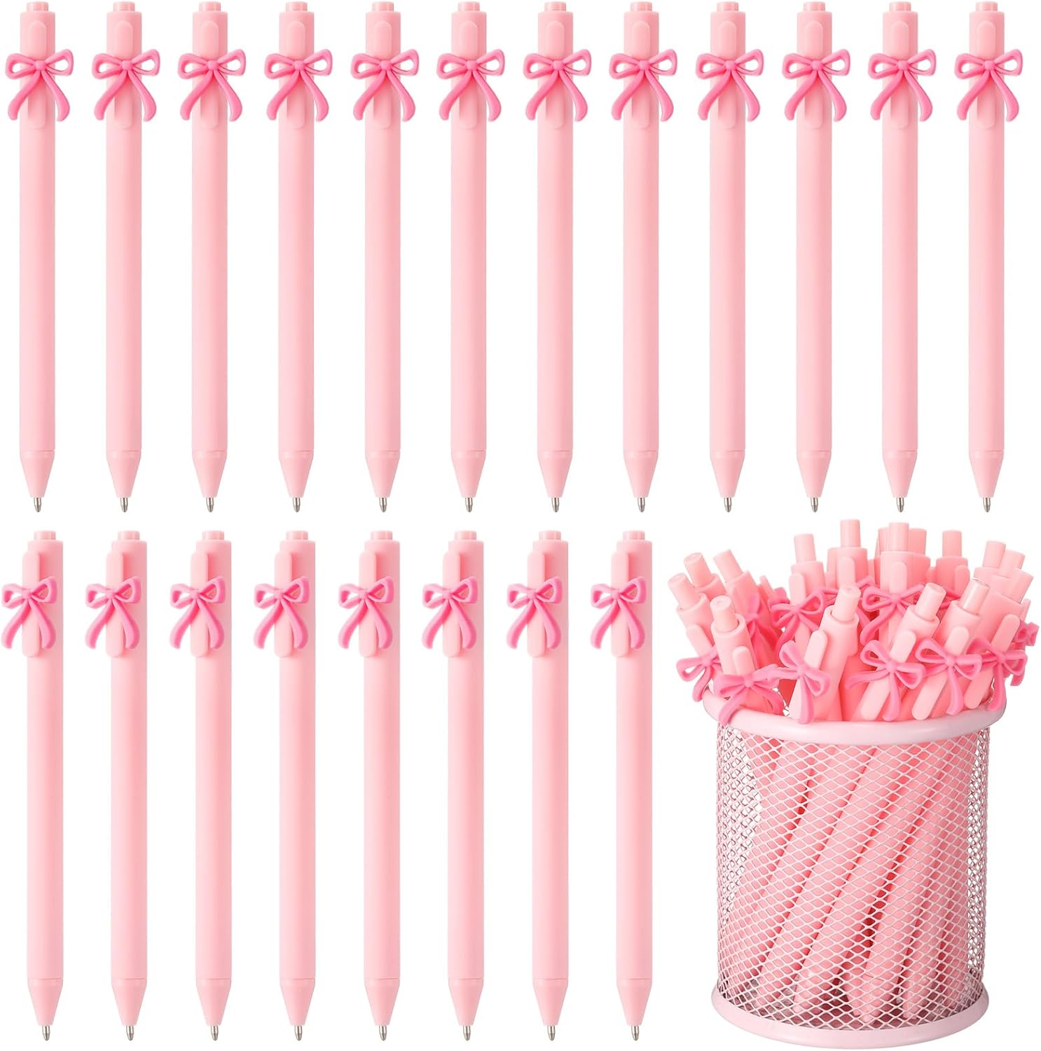 20 Pcs Pink Bow Ballpoint Pens Coquette Design