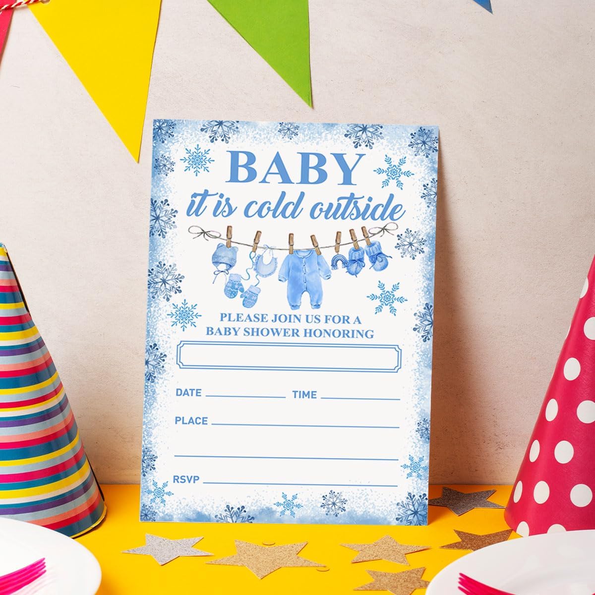Winter Baby Shower Invitations Set of 20 Christmas Holiday Blue Snowflake Design
