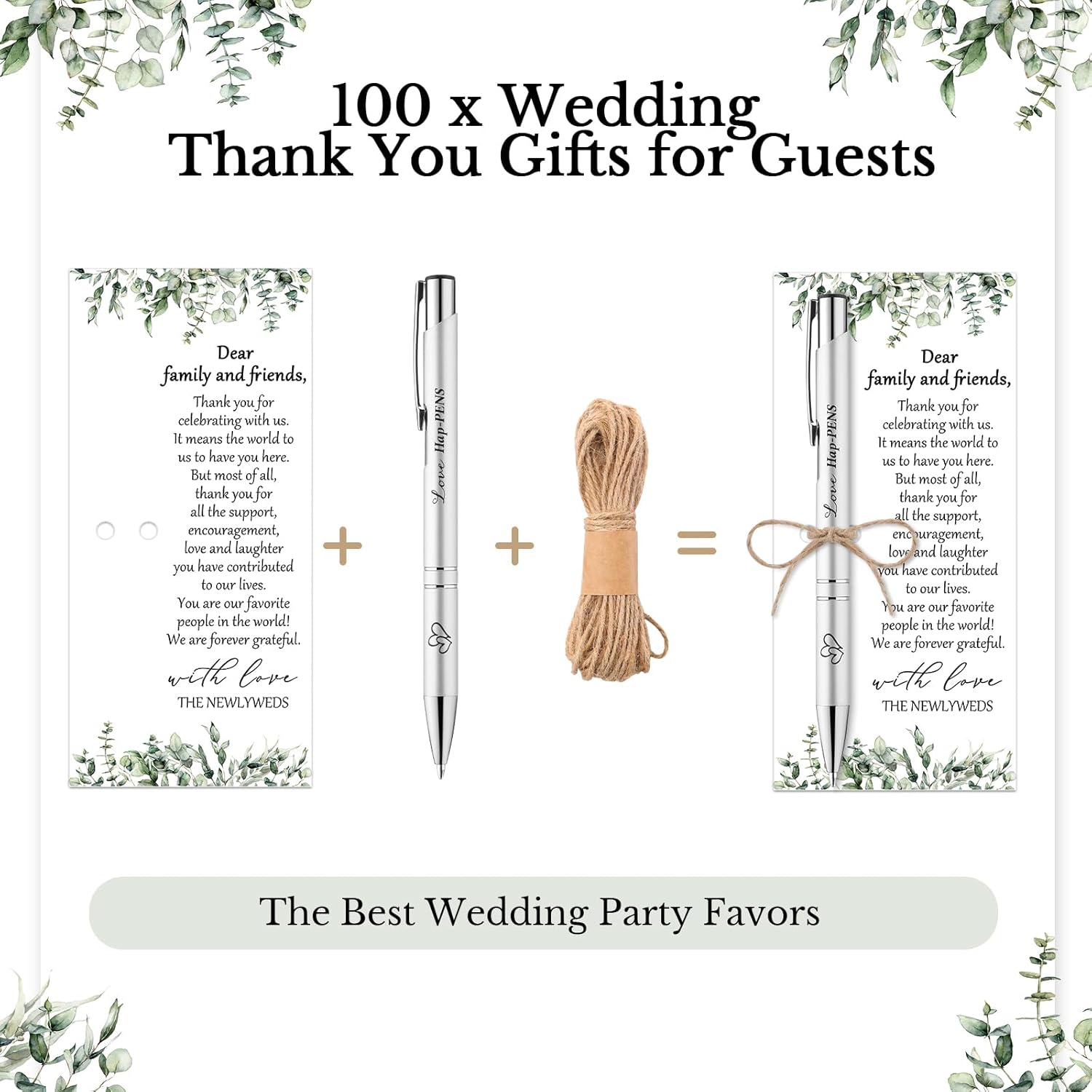 50 Wedding Favors with Pens Cards and Bags