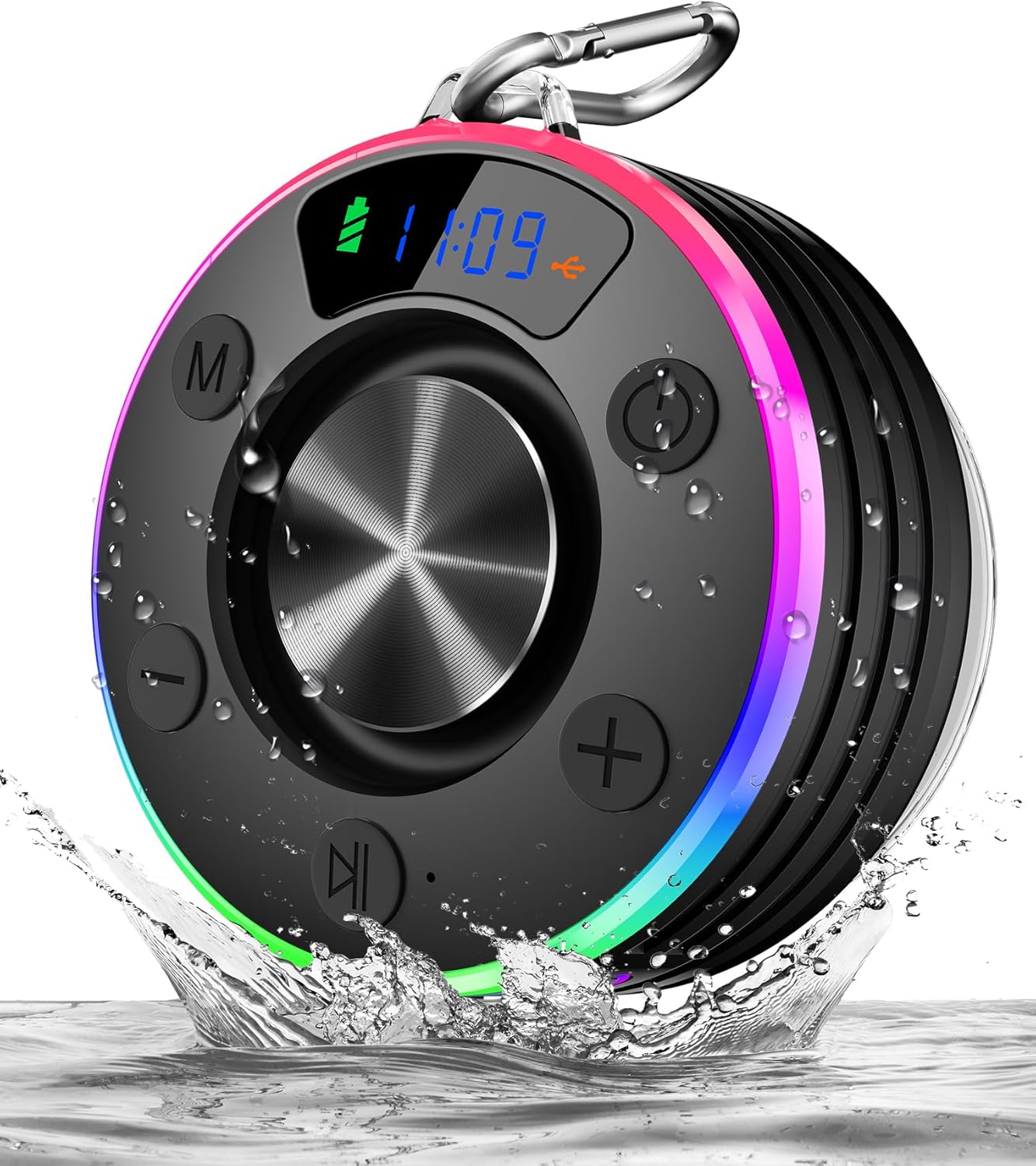 Bluetooth Shower Speaker Waterproof with RGB Lights and FM Radio