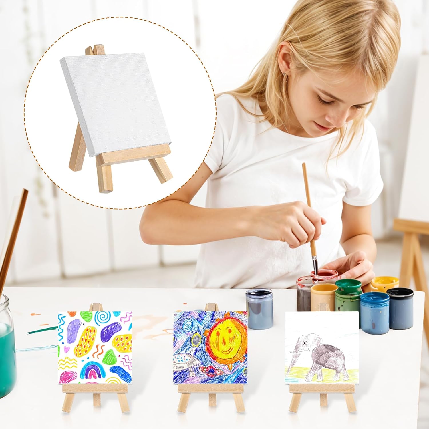 24 Pack Mini Canvases 3x3 Inch with Easel Set for Art