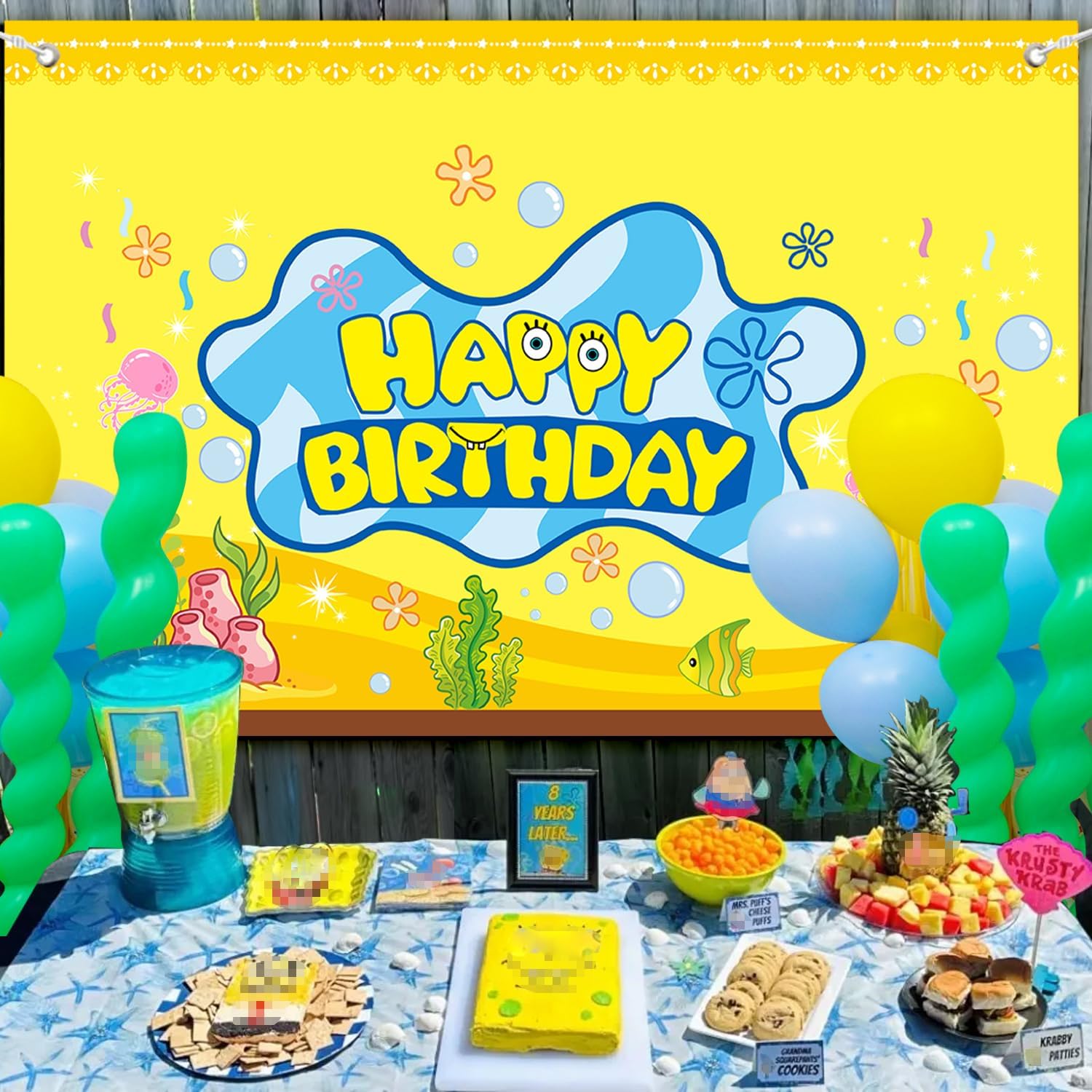 DUNSEO Cartoon Sponge Birthday Banner 5x3ft Backdrop