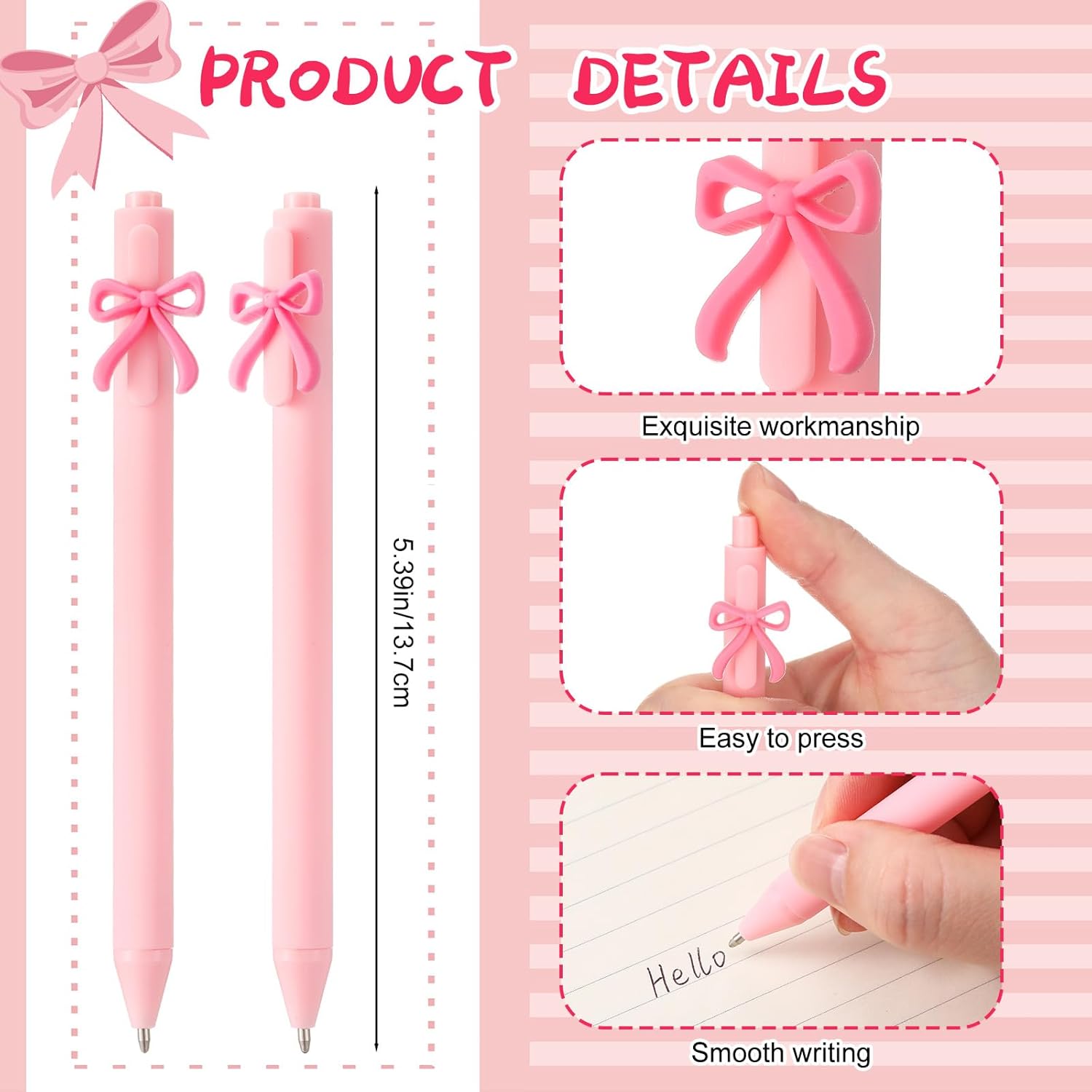 20 Pcs Pink Bow Ballpoint Pens Coquette Design