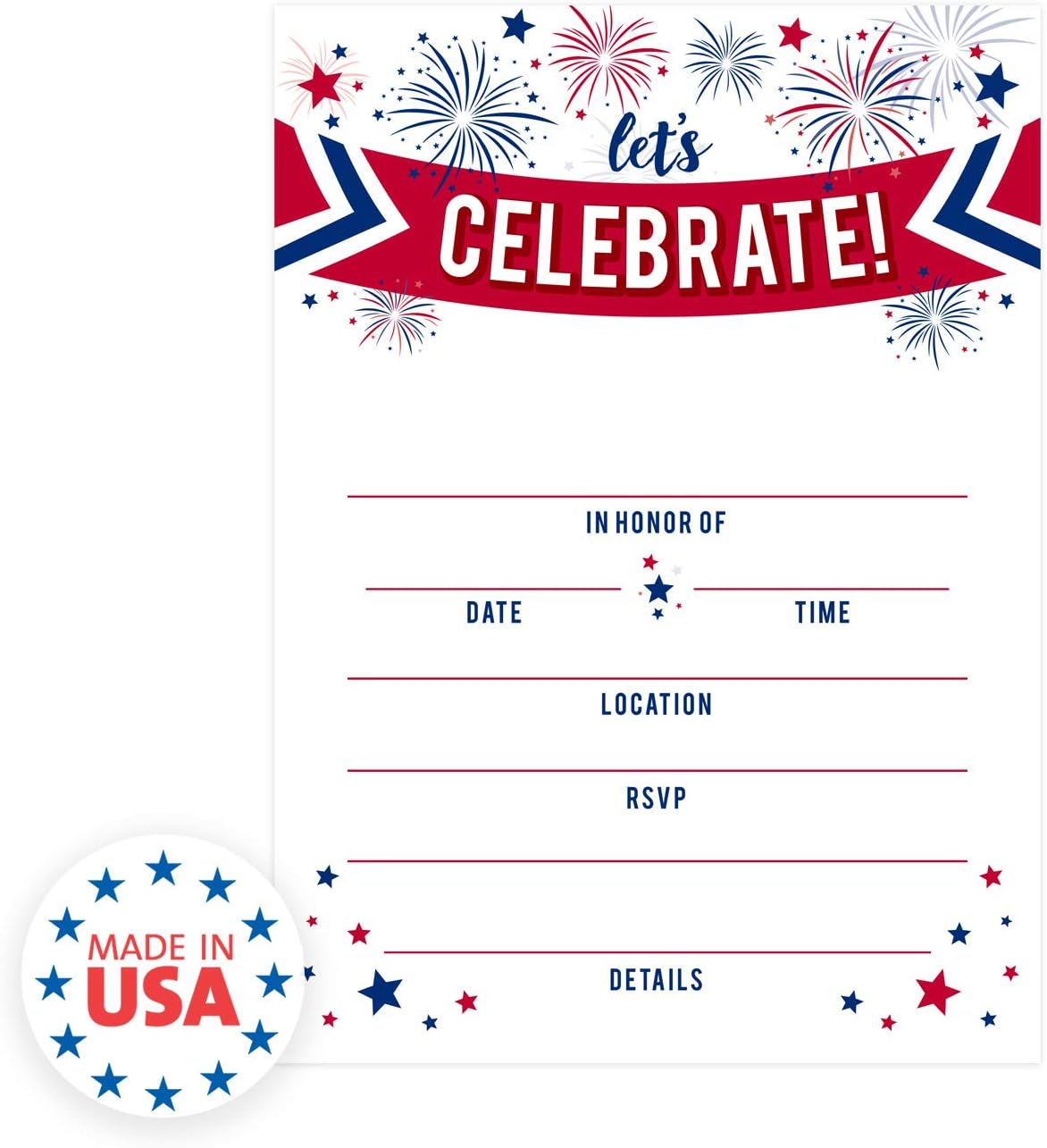 Canopy Street Patriotic Party Invitations 25 Red White Blue Invites