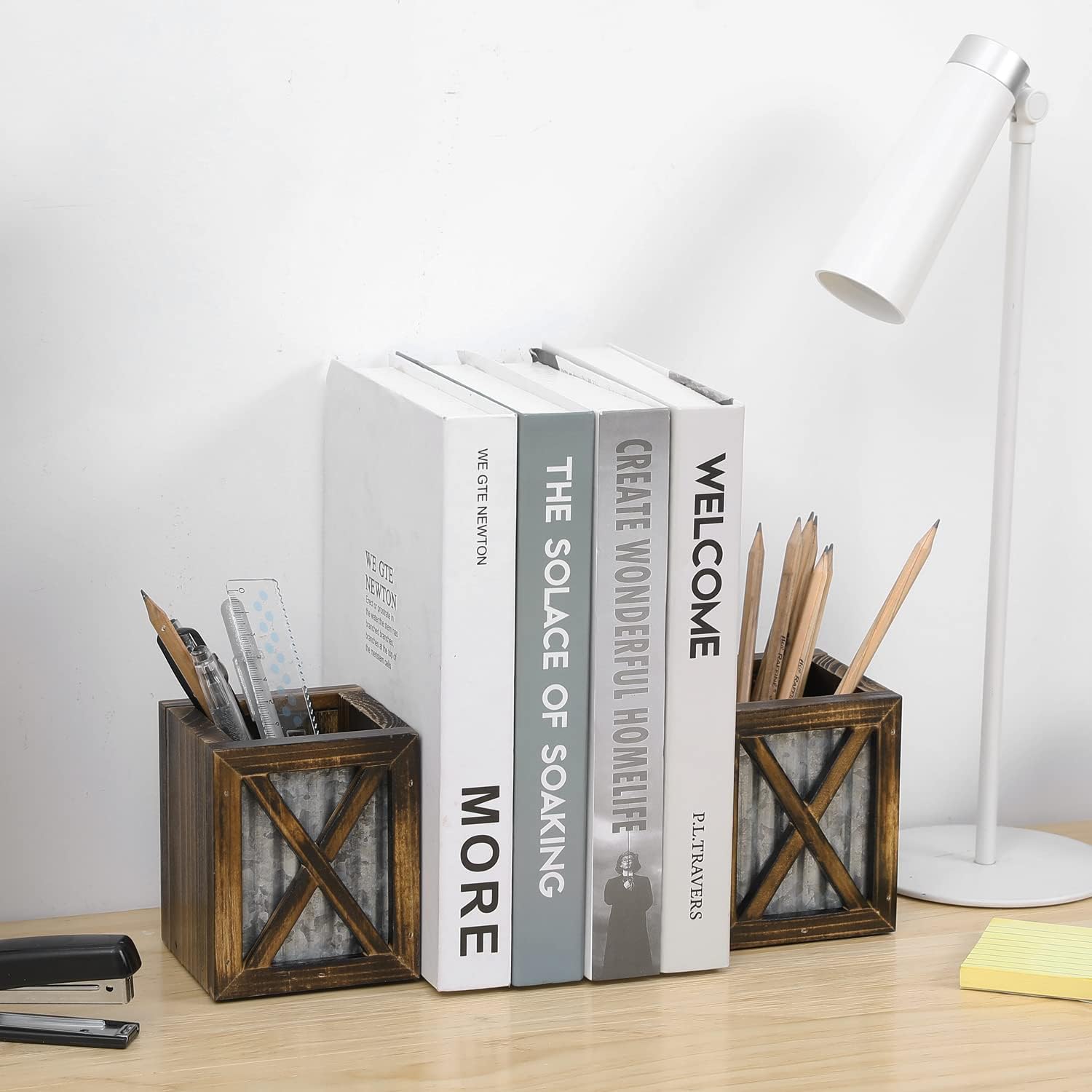 MyGift Rustic Burnt Wood Bookends with Galvanized Metal Accent 1 Pair