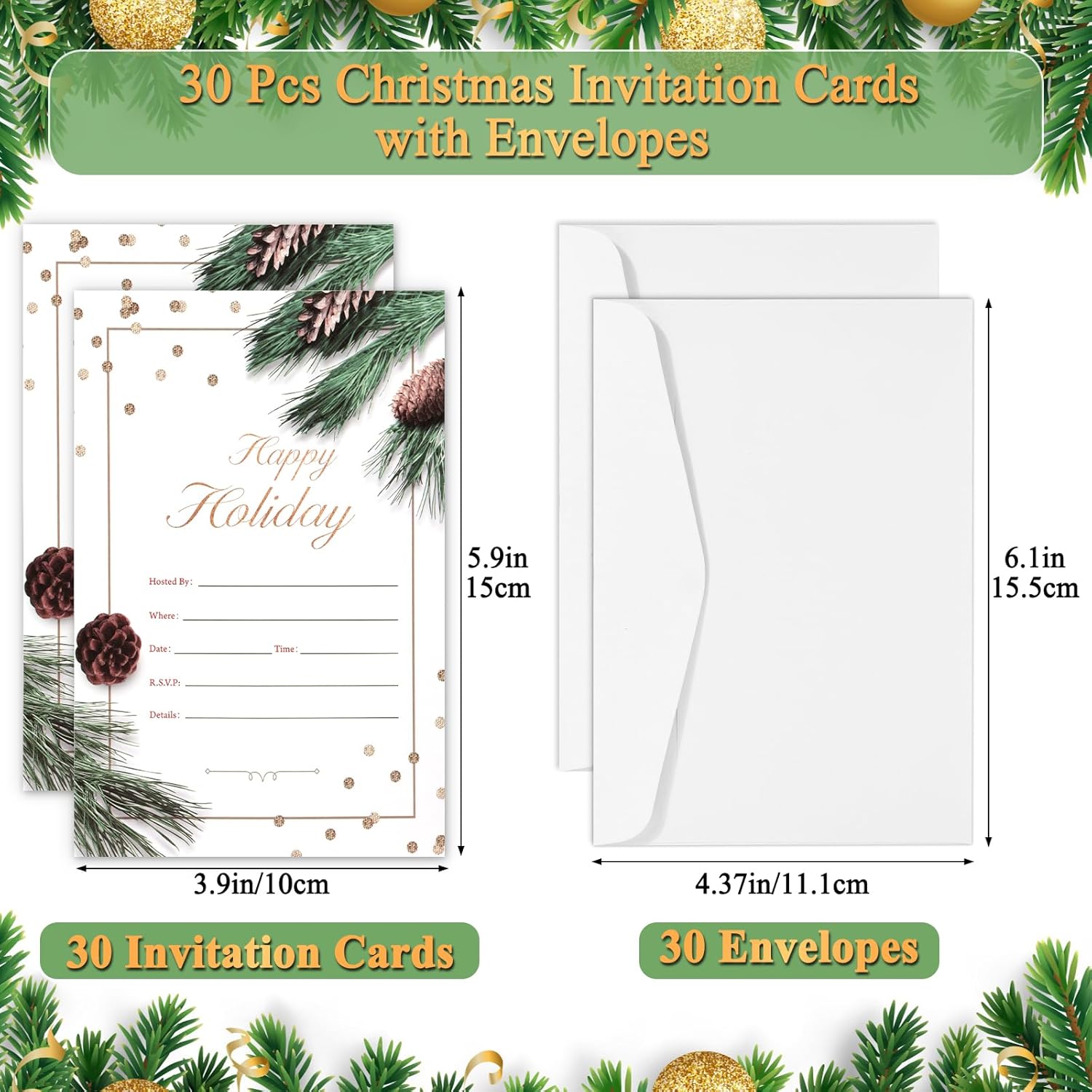 30 Pack Christmas Invitations with Envelopes