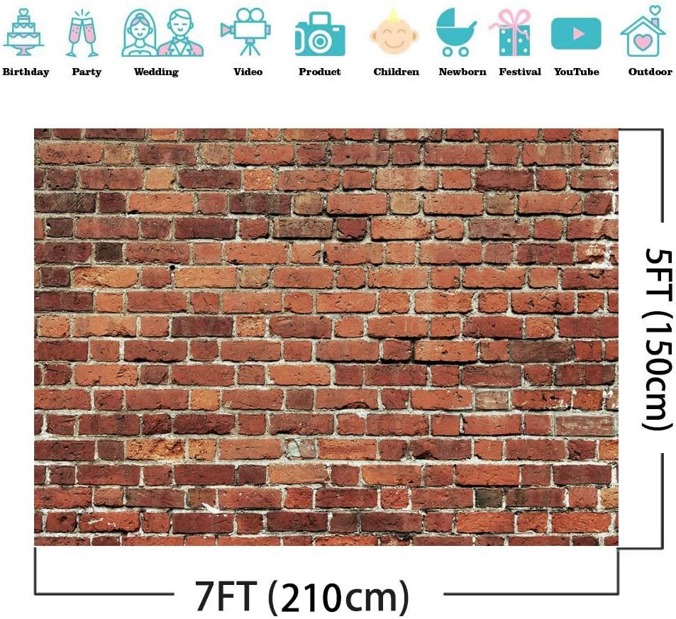 AIIKES 7x5ft Red Brick Wall Backdrop