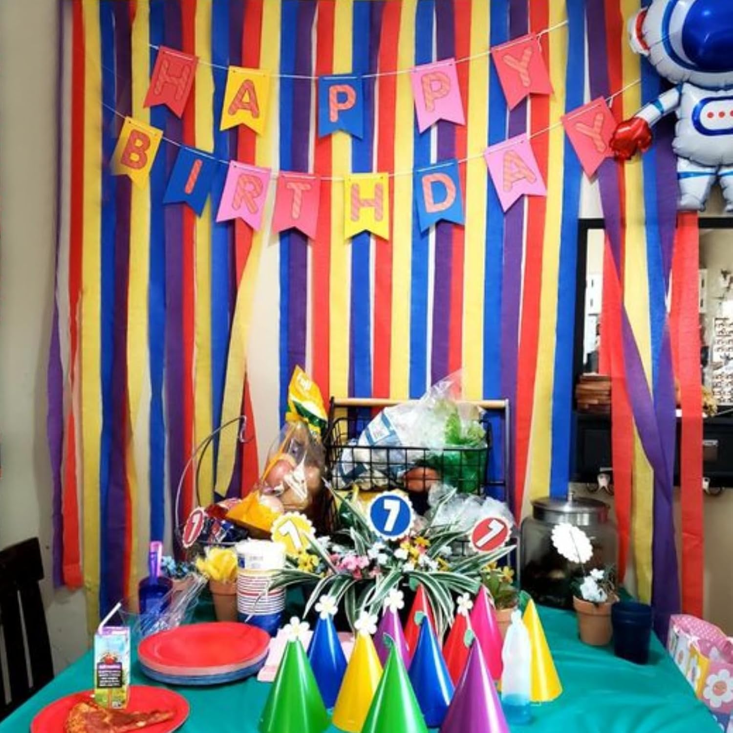 PartyWoo Large Crepe Paper Streamers 3 Rolls 393ft Royal Blue Red Yellow