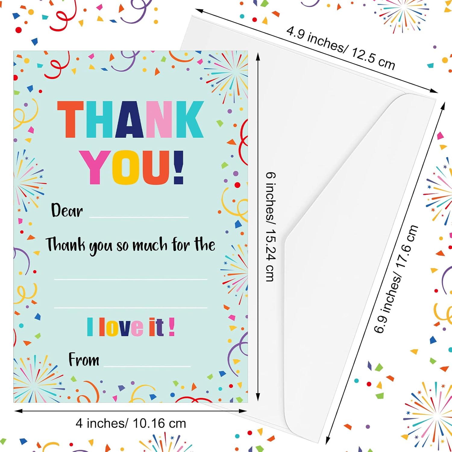 72 Piece Confetti Style Thank You Cards with Envelopes for Kids