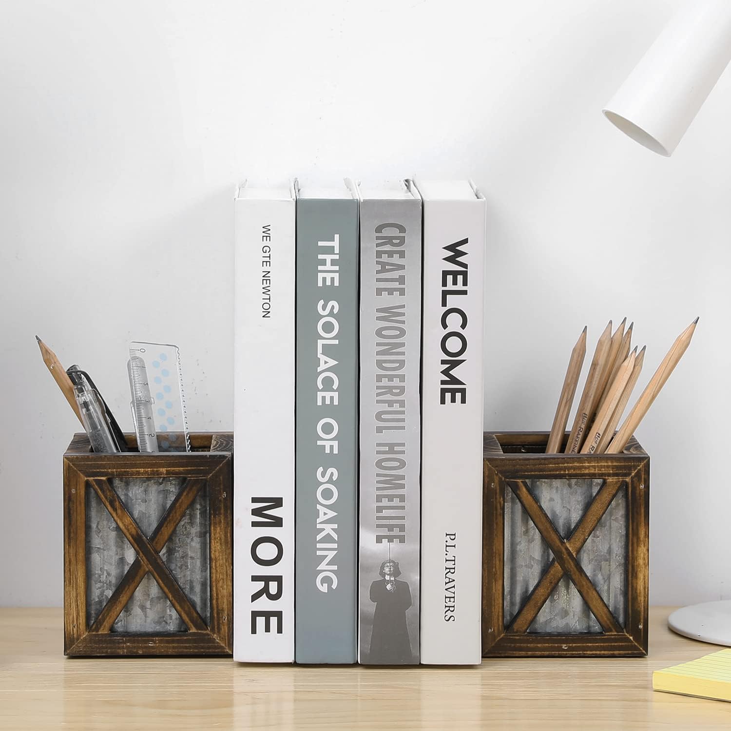 MyGift Rustic Burnt Wood Bookends with Galvanized Metal Accent 1 Pair