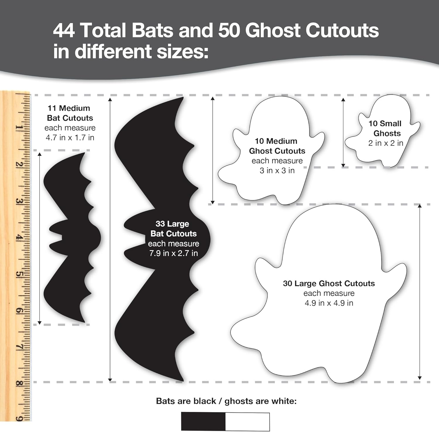 139 Halloween Ghosts Pumpkins Bats Punch Out Paper Cutouts 2-Sided