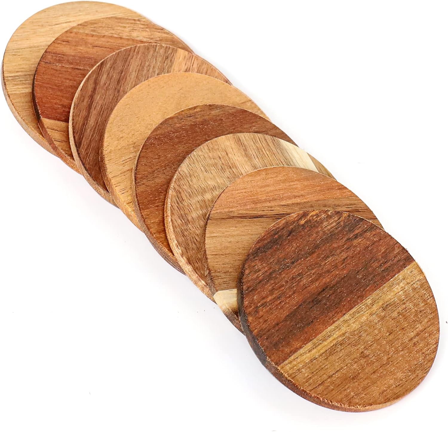 10 Piece Acacia Wood Coasters with Non-Slip Dots for DIY Crafts