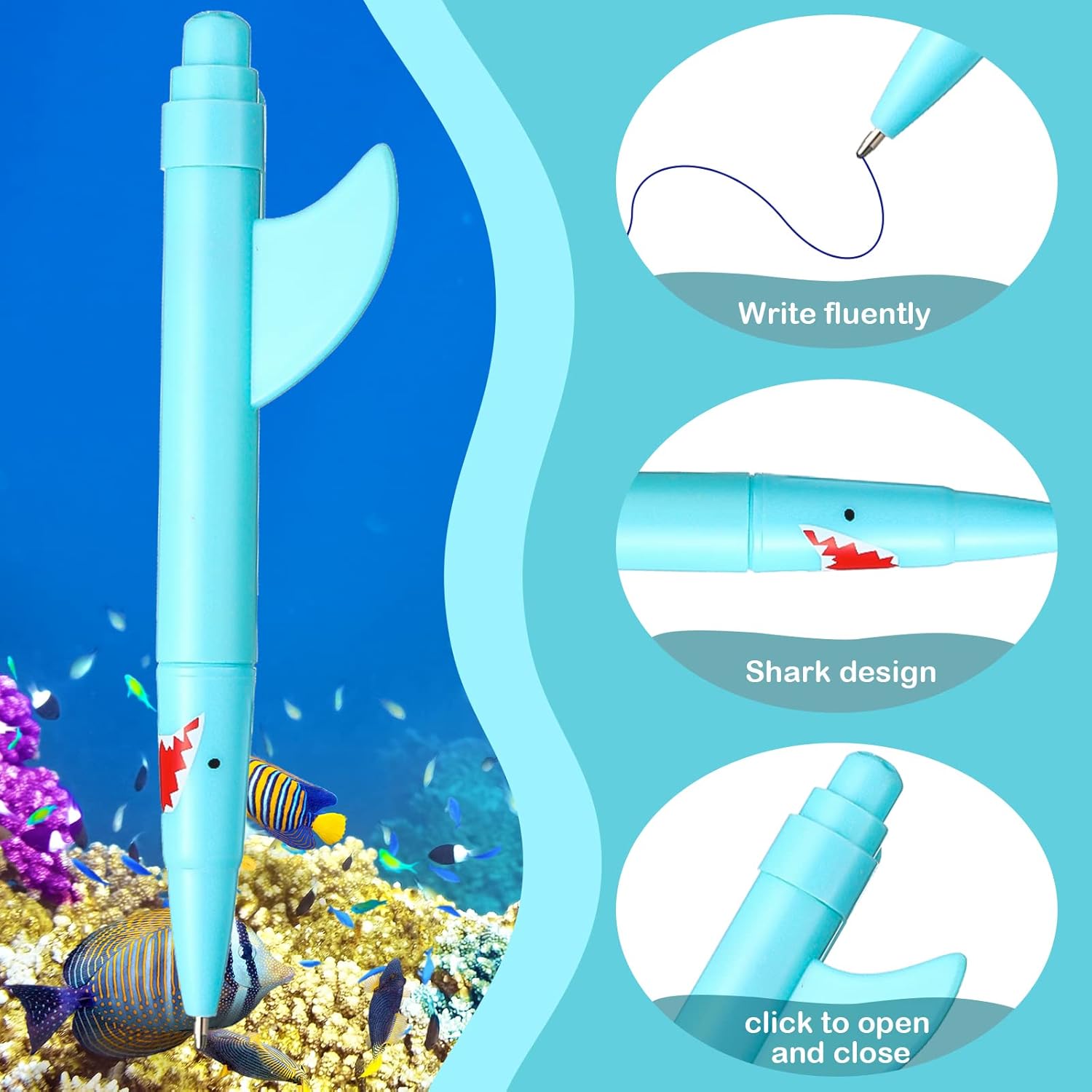 Sinmoe Shark Shaped Pens 48 Pcs Blue Ocean Theme