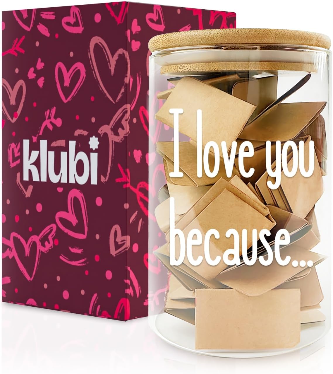 Love Note Jar with 50 Cards for Romantic Messages and Expressions