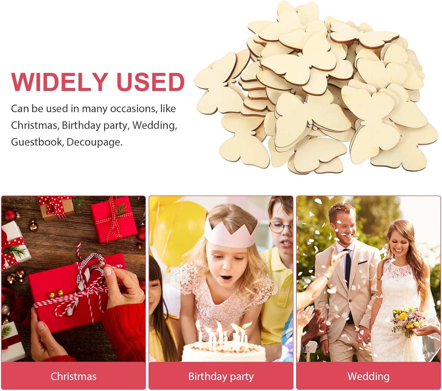 TINKSKY 50pcs Wooden Butterfly Craft Blank DIY Kit