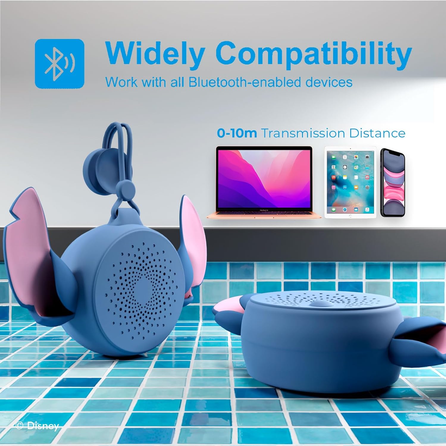 Disney Lilo and Stitch Bluetooth Shower Speaker with Suction Cup - IPX4 Water Resistant