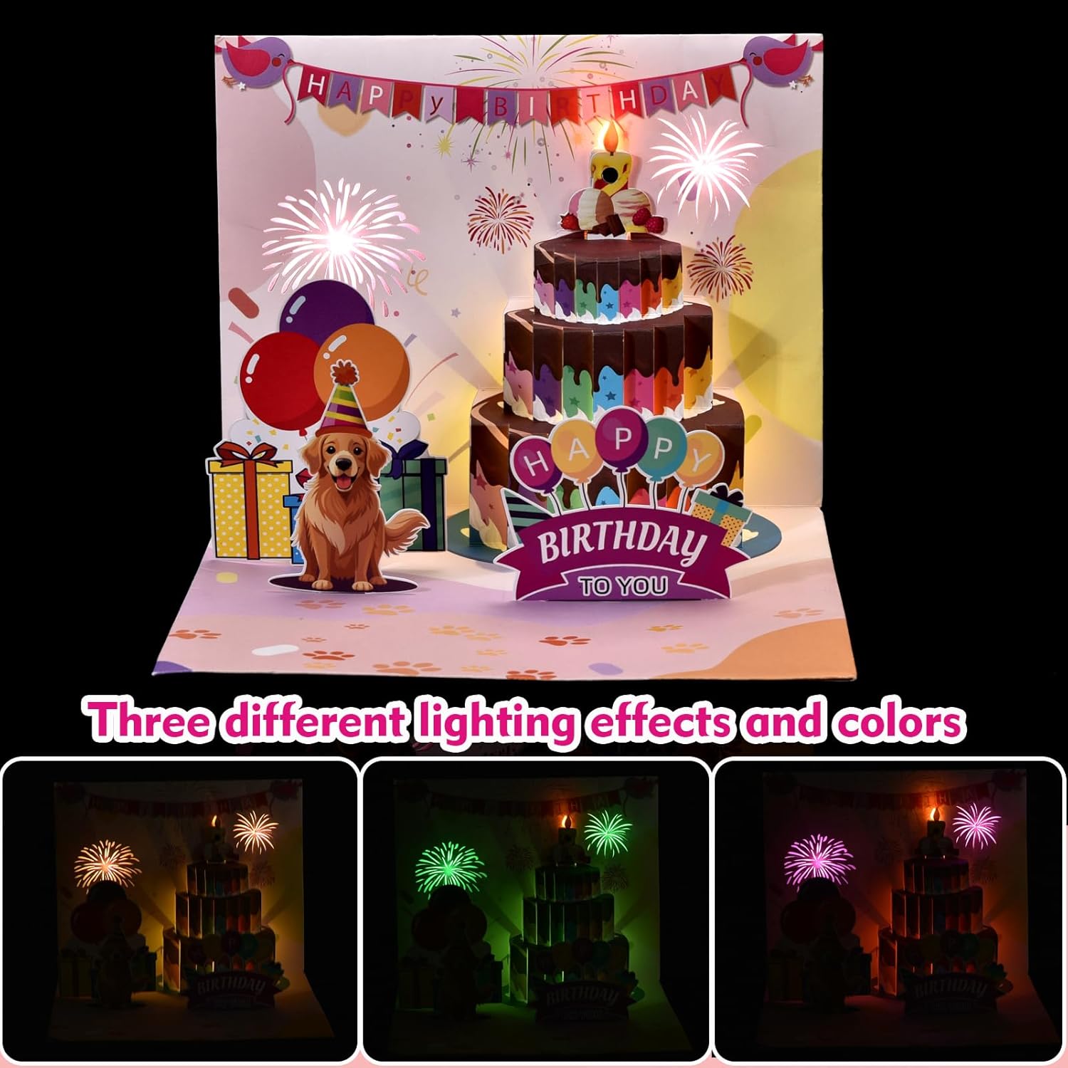 Funny Dog Birthday Card with Music and LED Lights