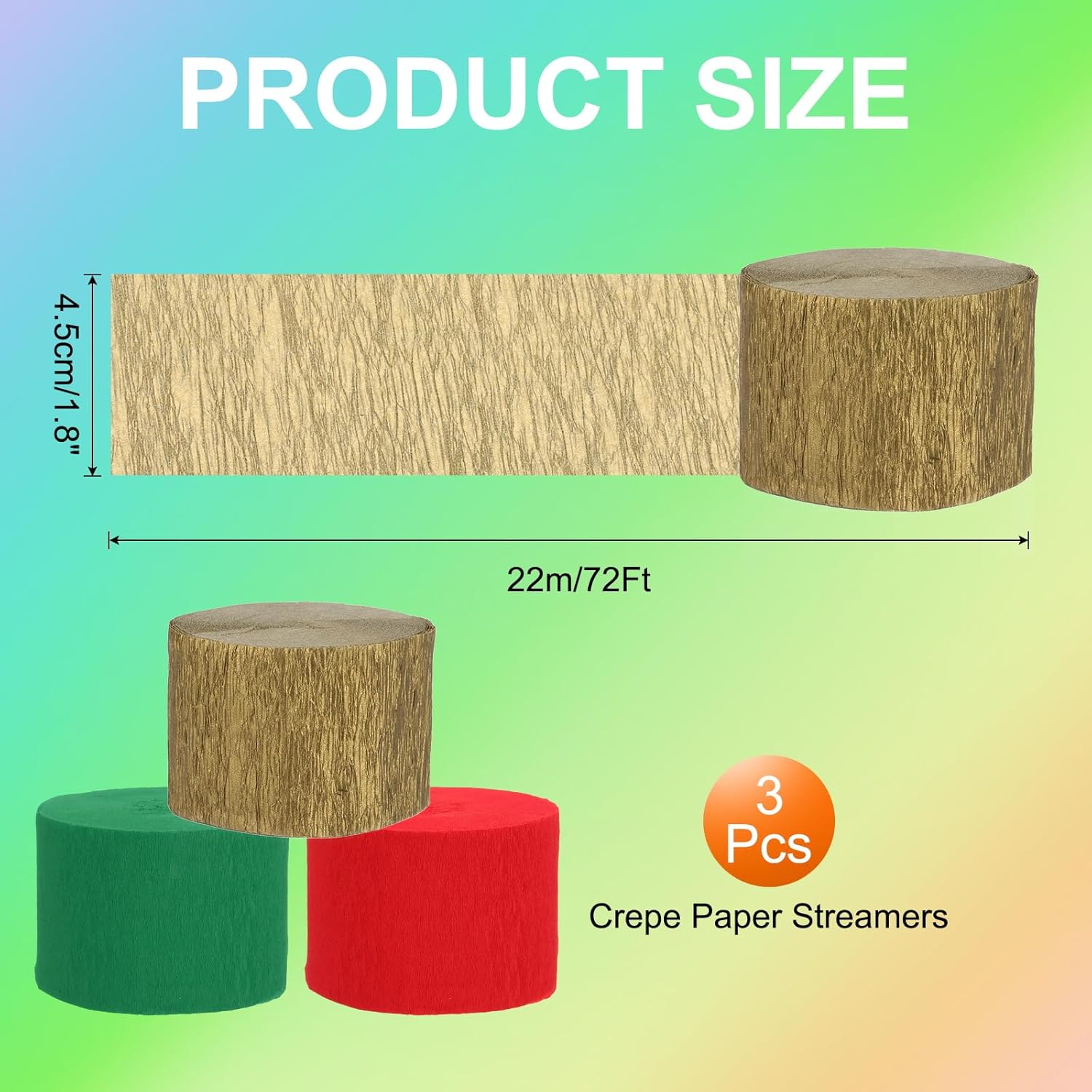 PATIKIL Crepe Paper Streamers Gold Red Green 72ft Roll