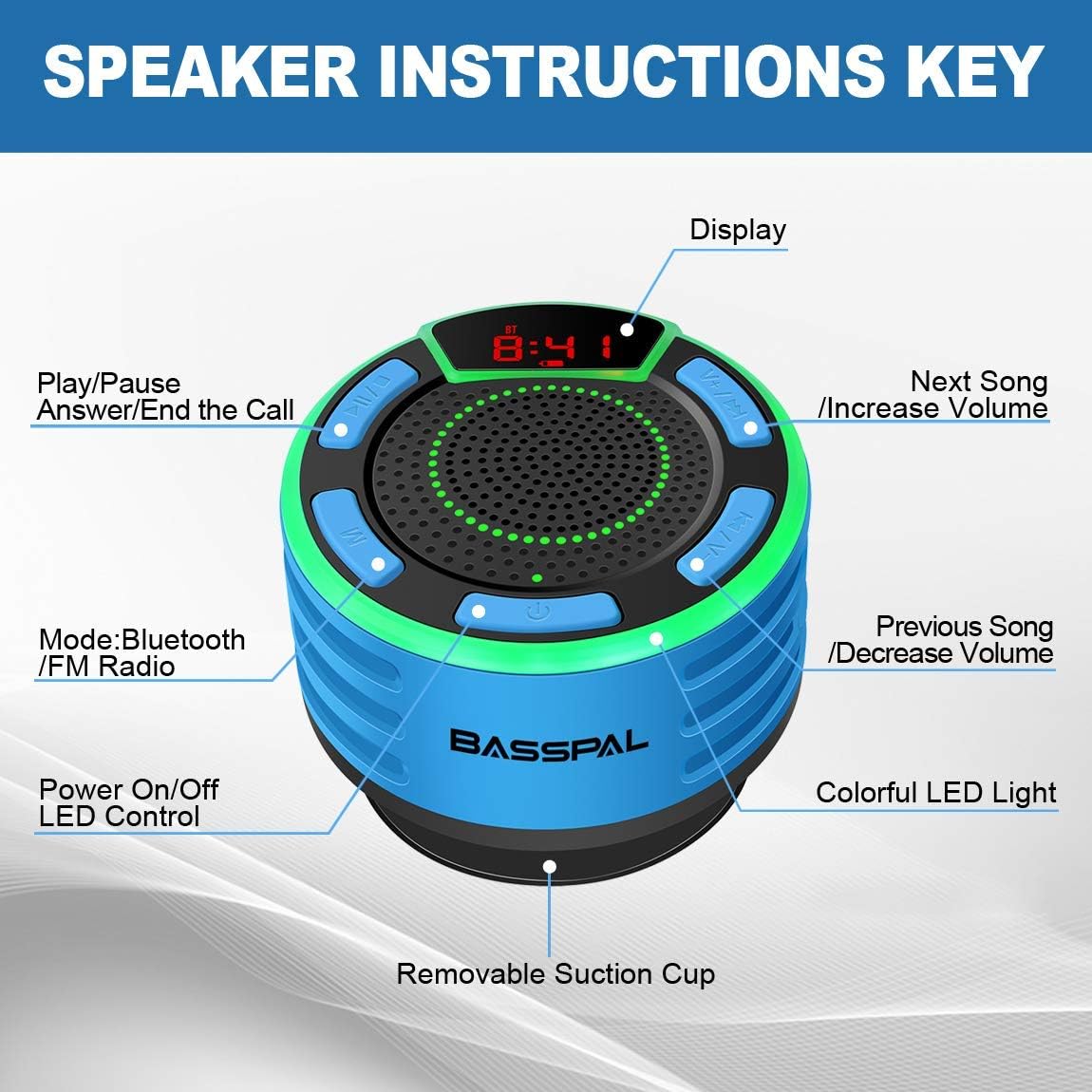 BassPal IPX7 Waterproof Bluetooth Speaker with LED Display and TWS Stereo Sound