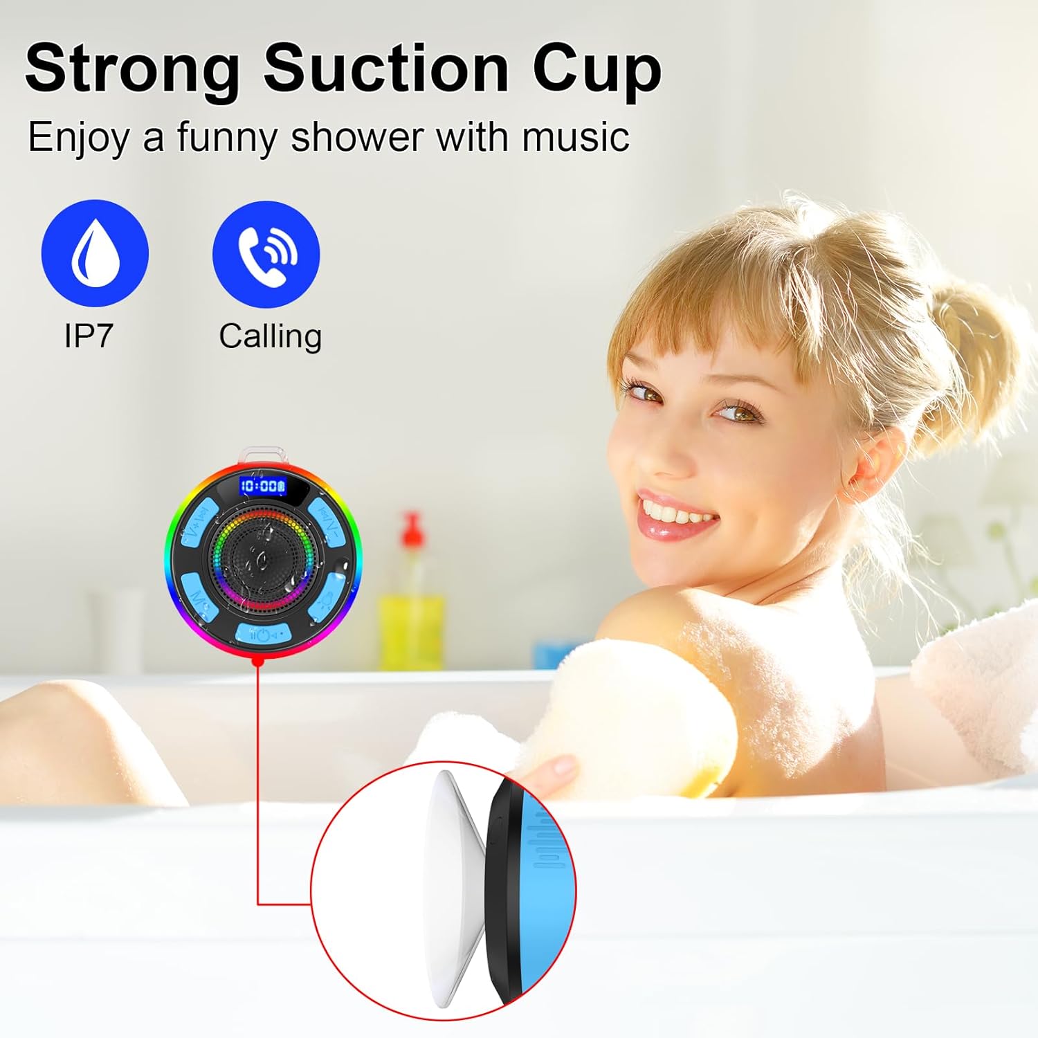Bluetooth Shower Speaker with IP7 Waterproof and Suction Cup