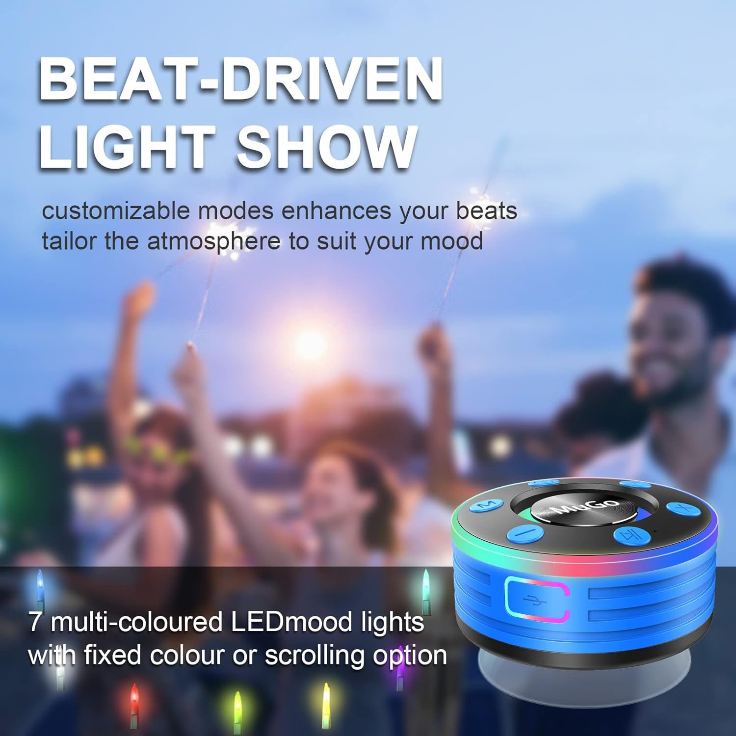 MuGo Bluetooth Shower Speaker with IPX7 Waterproof and Suction Cup