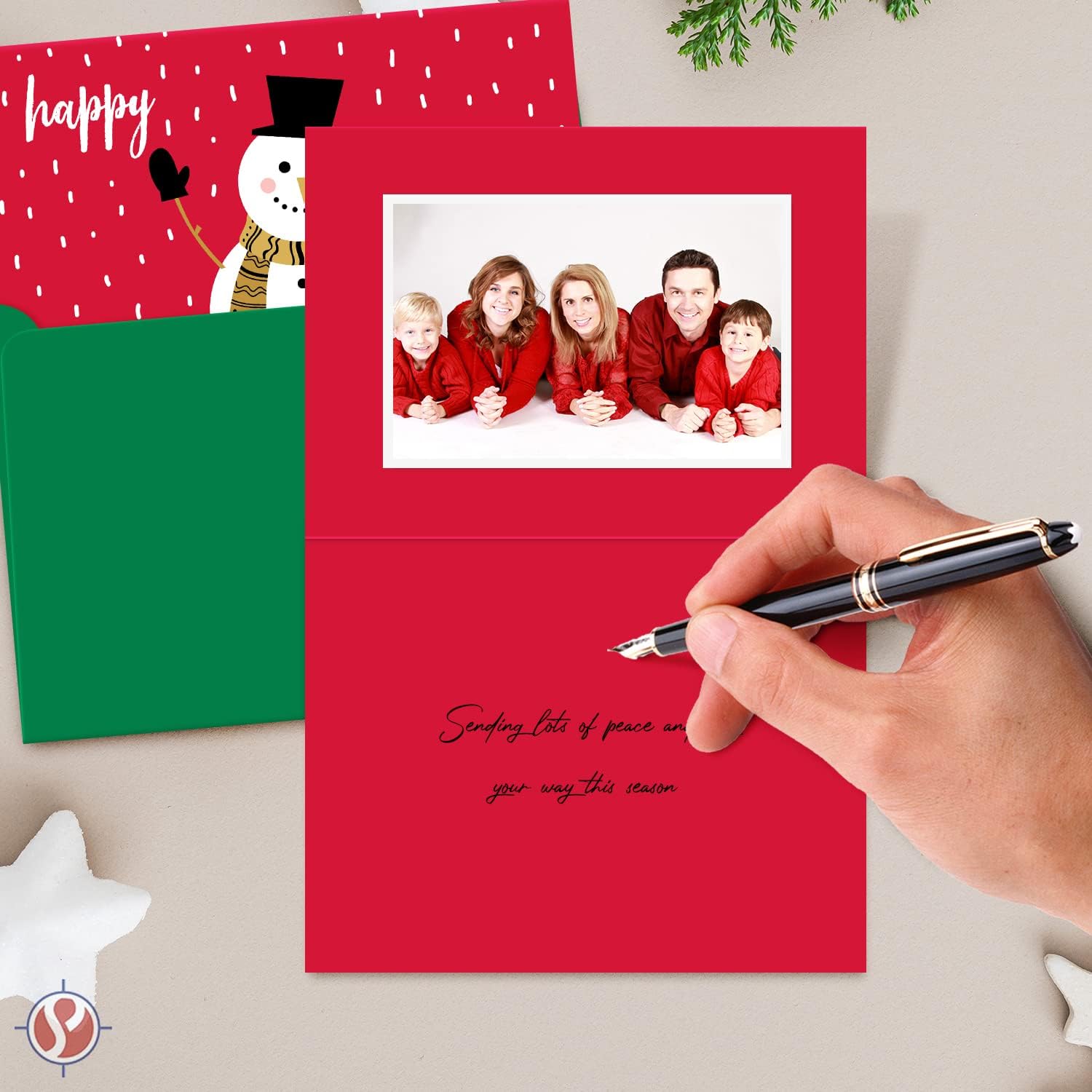 Blank Red A2 Cards with Green Envelopes - 25 Sets
