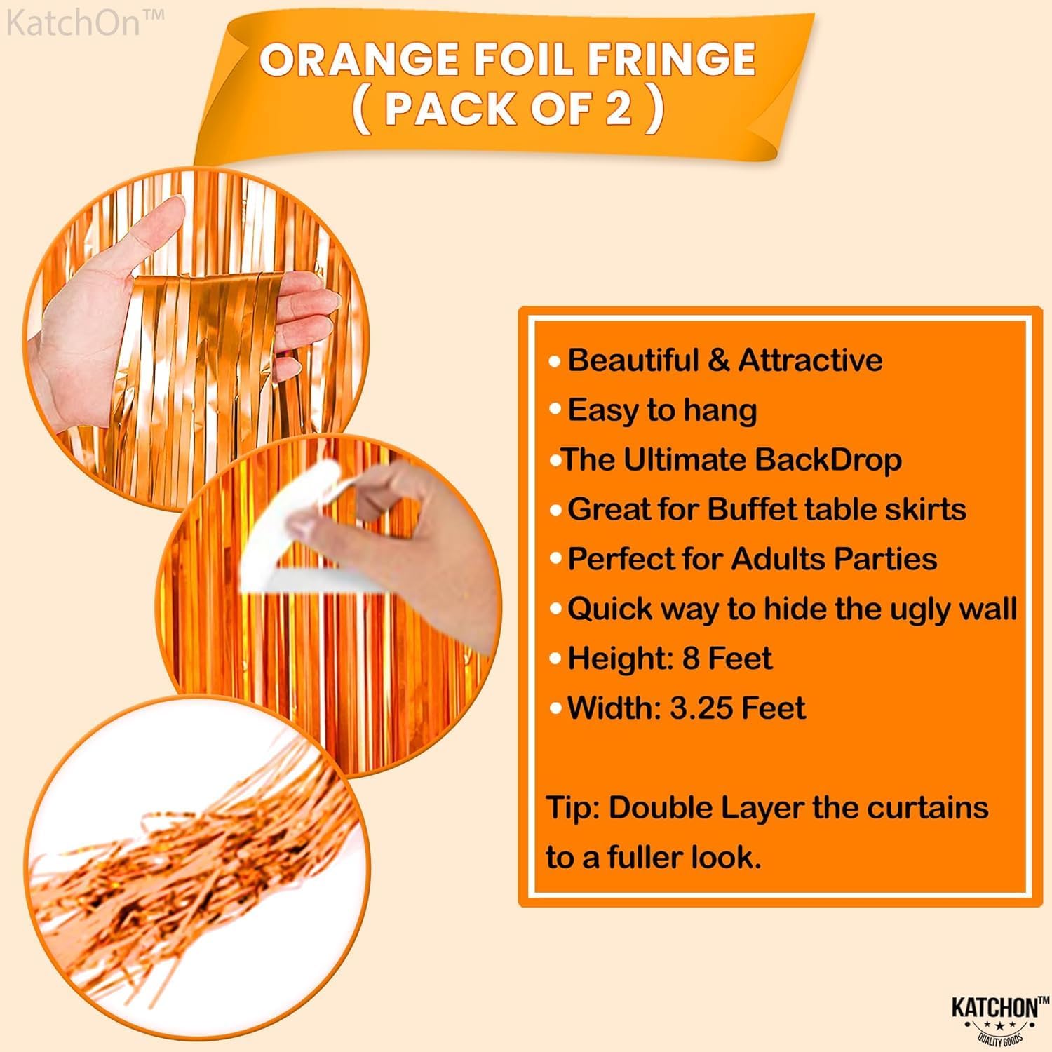 KatchOn XtraLarge Orange Fringe Backdrop Curtain 32x8 Feet Pack of 2