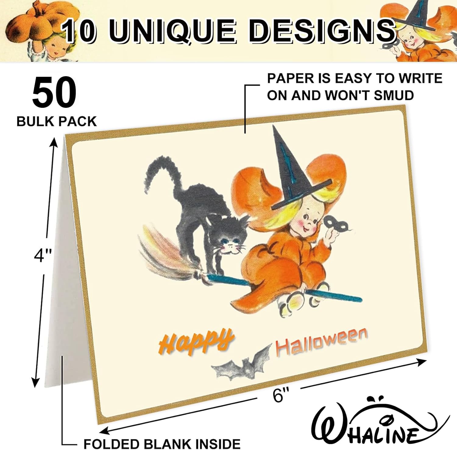 Whaline 50 Pack Halloween Greeting Cards with Sticker Envelopes