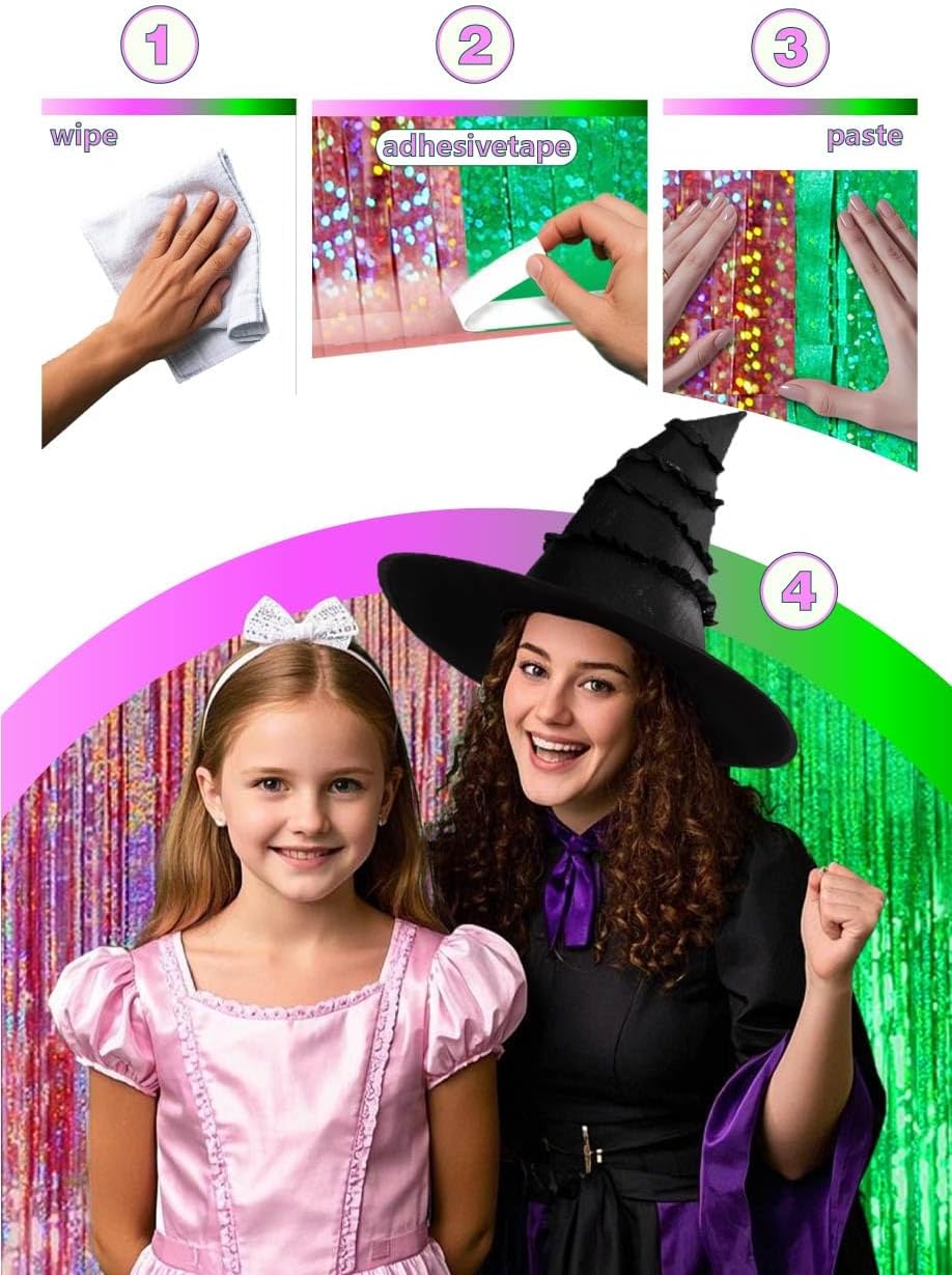 Ofisany Pink Green Streamers Photo Backdrop Kit