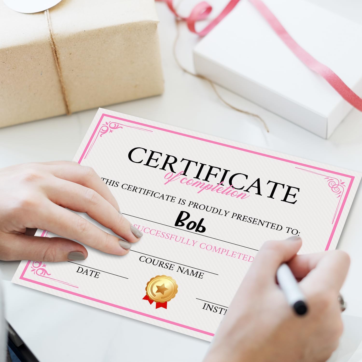 25 Pink Completion Certificates for Awards and Recognition